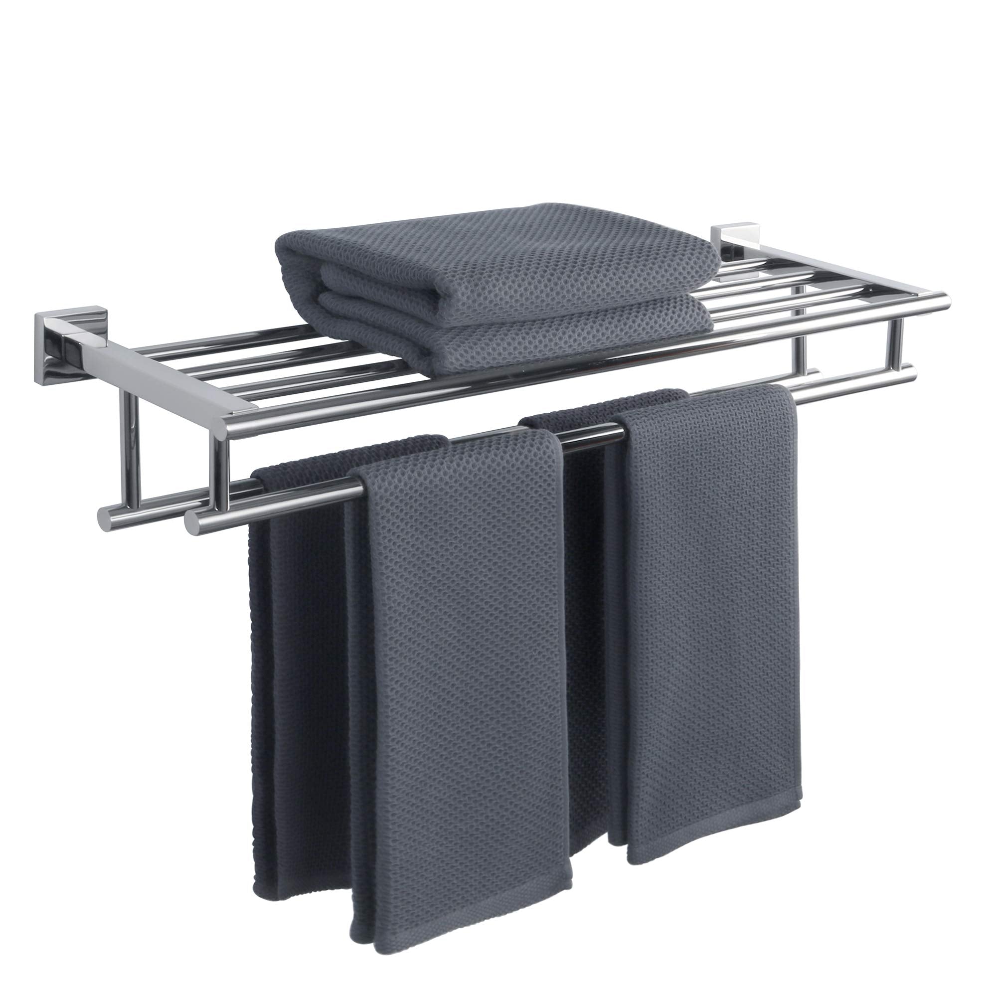 Alise Double Towel Rack for Bathroom Wall Mounted,24 Inch Bathroom Tower Holder Black Towel Rack with Double Towel Bars,SUS304 Stainless Steel Towel Bar Towel Rack with Shelf,Matte Black