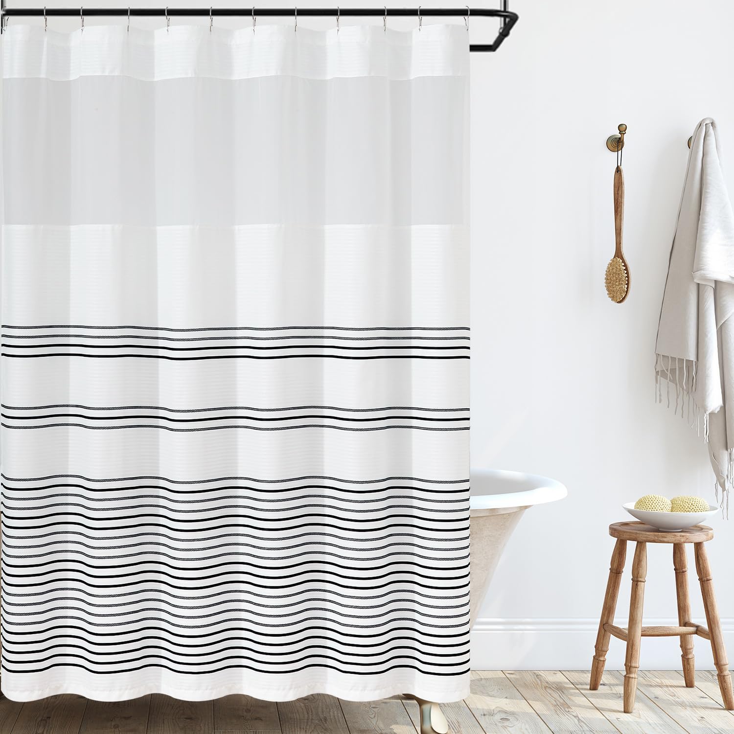 jinchan Black and White Shower Curtain for Bathroom Modern Farmhouse Striped Waterproof Fabric Shower Curtain Set with 12 Hooks Machine Washable 70x72 Inches