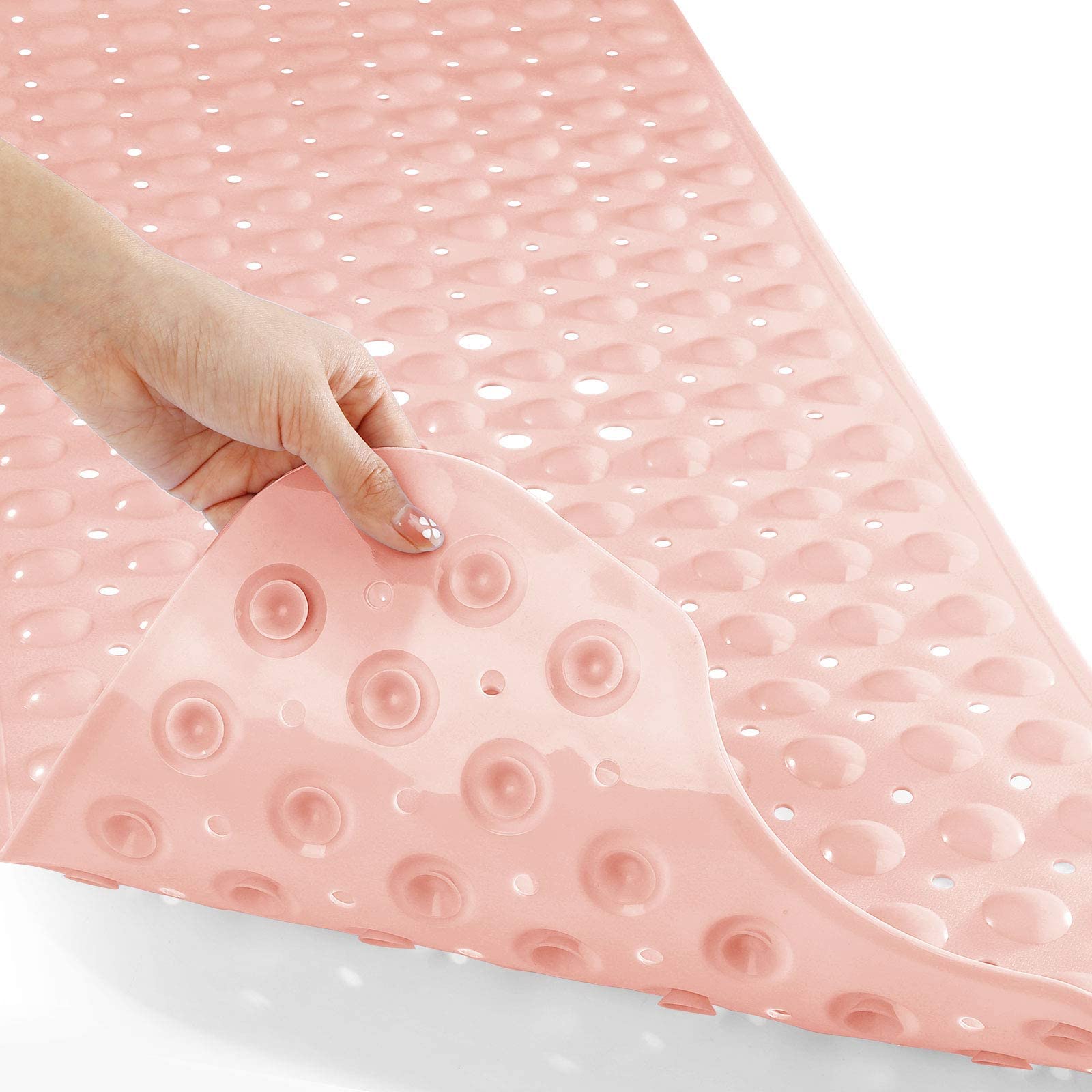 Yimobra Non Slip Bathtub Mat 40"x16", Super Strong Suction Cups, Extra Long Shower Mat with Drain Holes, Machine Washable Fast Draining Bathroom Floor Mat, Clear Grey