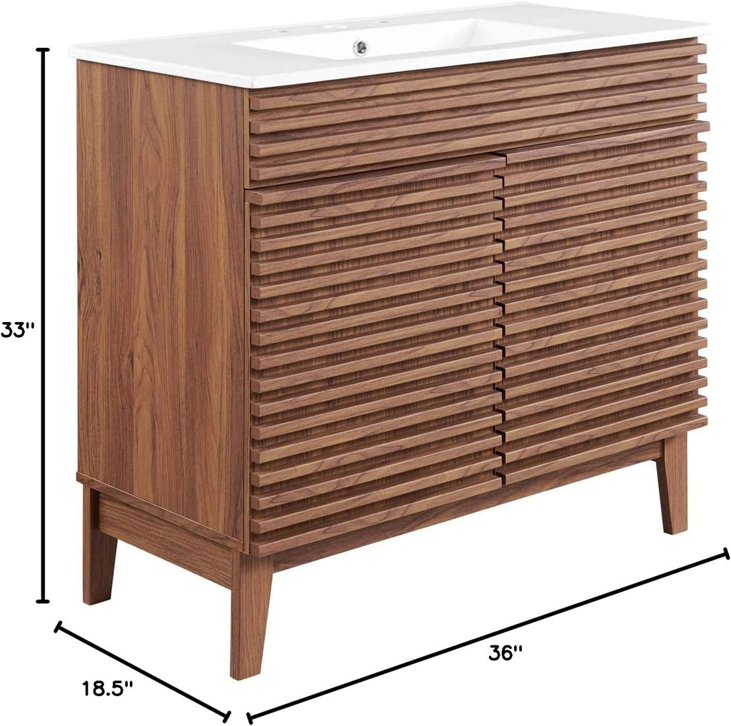 Modway Render 36" Bathroom Vanity in Walnut White