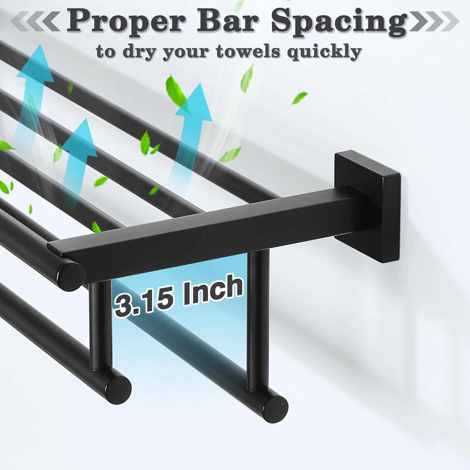 Alise Double Towel Rack for Bathroom Wall Mounted,24 Inch Bathroom Tower Holder Black Towel Rack with Double Towel Bars,SUS304 Stainless Steel Towel Bar Towel Rack with Shelf,Matte Black