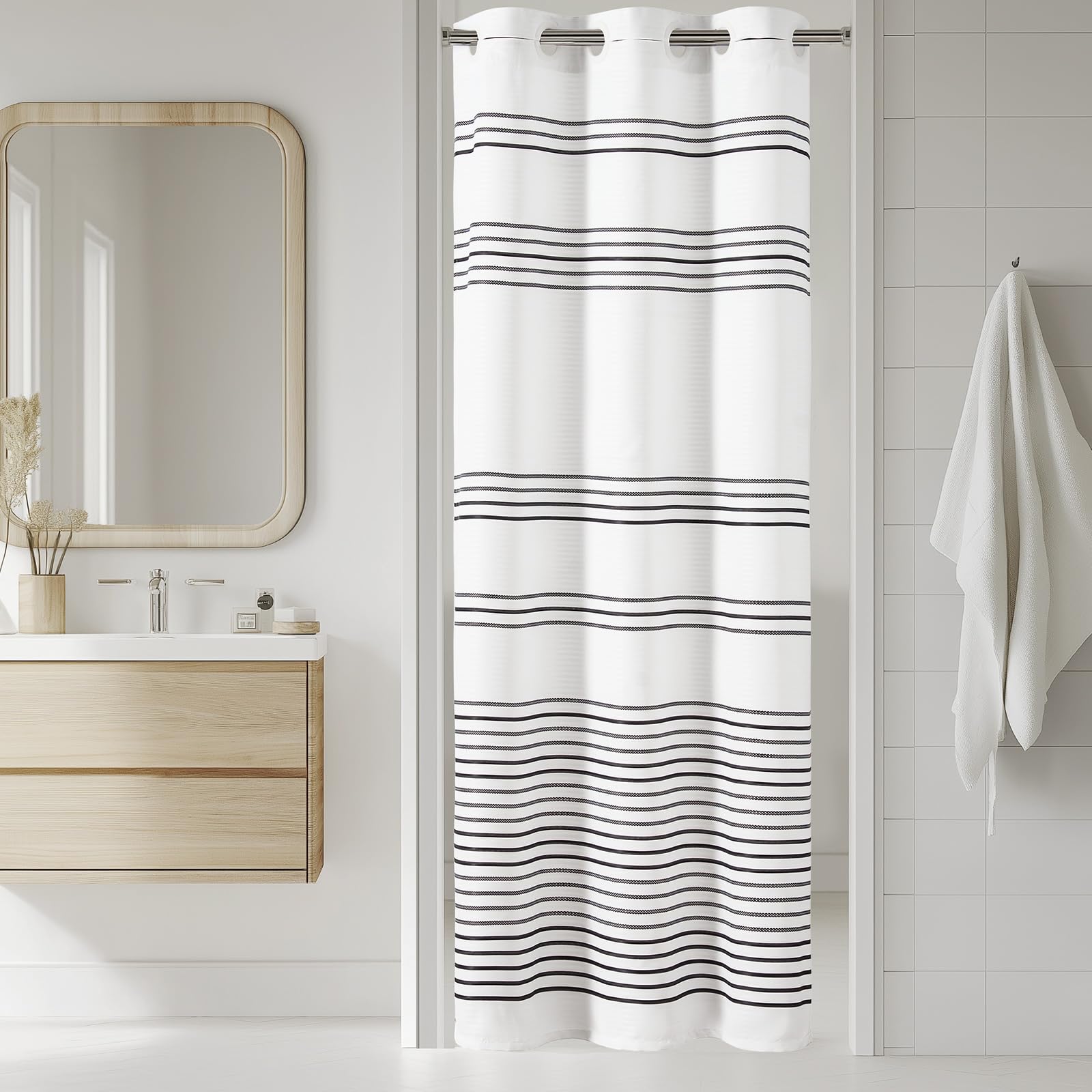 jinchan Black and White Shower Curtain for Bathroom Modern Farmhouse Striped Waterproof Fabric Shower Curtain Set with 12 Hooks Machine Washable 70x72 Inches