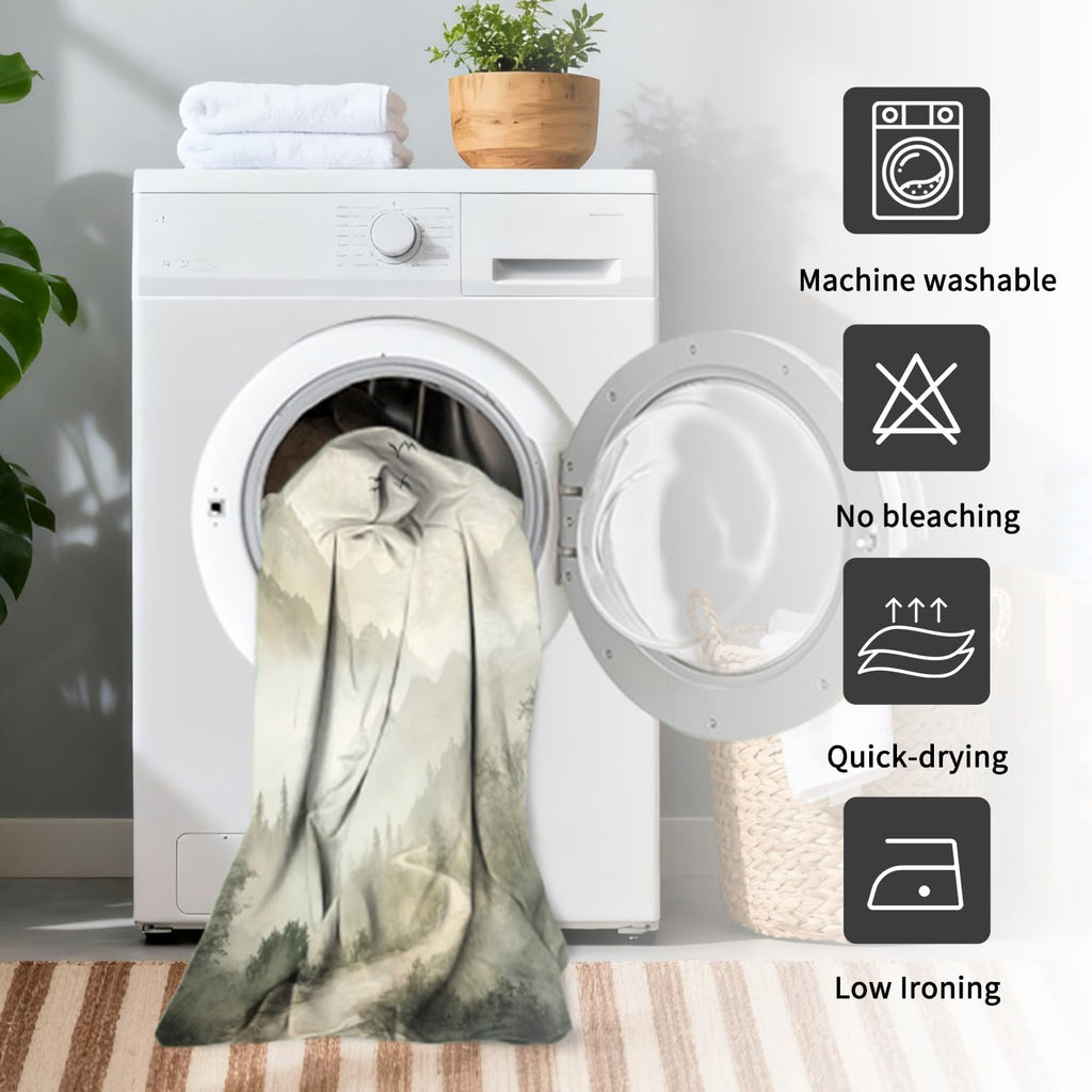 Mountain Landscape Shower Curtain with Hooks, Zen Inspired Design with Birds & Scenic Path, Waterproof Fabric Bath Curtain for Nature Lovers Bathroom Decor, 71x74 Inch