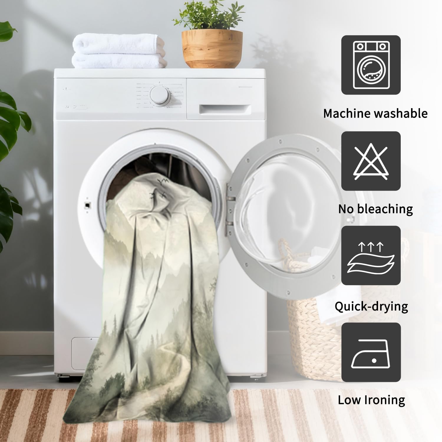 Mountain Landscape Shower Curtain with Hooks, Zen Inspired Design with Birds & Scenic Path, Waterproof Fabric Bath Curtain for Nature Lovers Bathroom Decor, 71x74 Inch