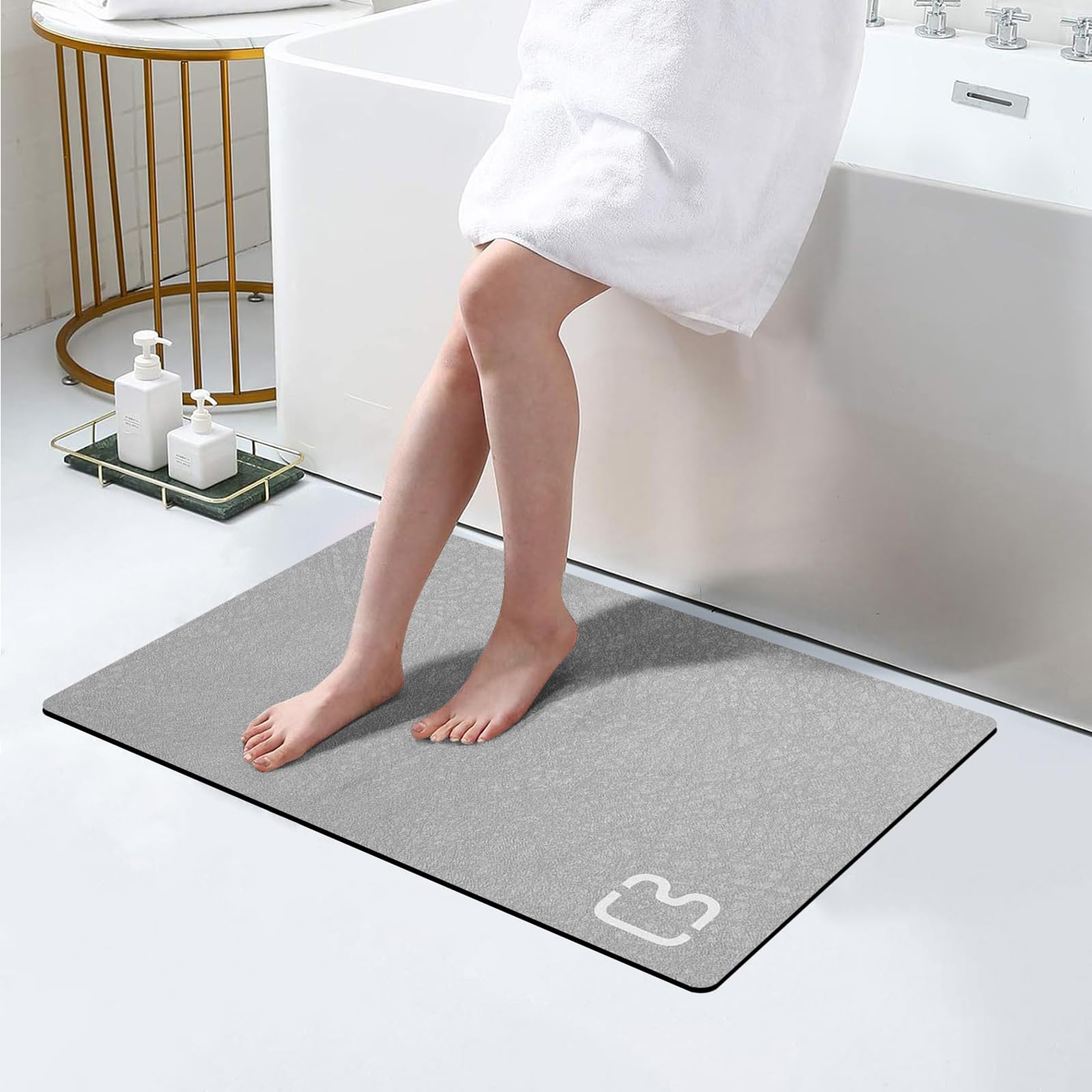 Bathroom Runner Mat Rugs Long Diatomite Stone Bath Mat Large Super Absorbent Diatomaceous Earth Bath Mat Non Slip Rubber Backed Fast Dry Shower Mat Thin Bathroom Rugs Floor Mat,15.7"x47.2",Grey