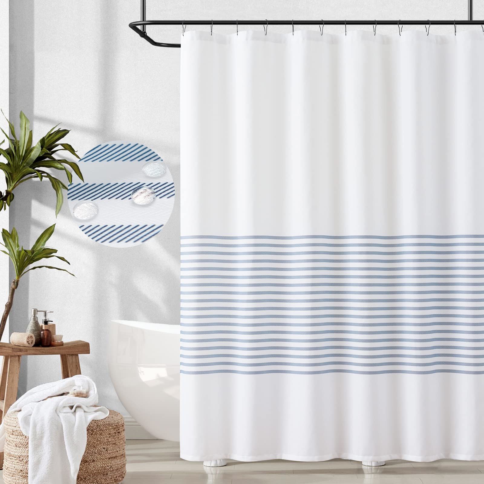 jinchan Black and White Shower Curtain for Bathroom Modern Farmhouse Striped Waterproof Fabric Shower Curtain Set with 12 Hooks Machine Washable 70x72 Inches