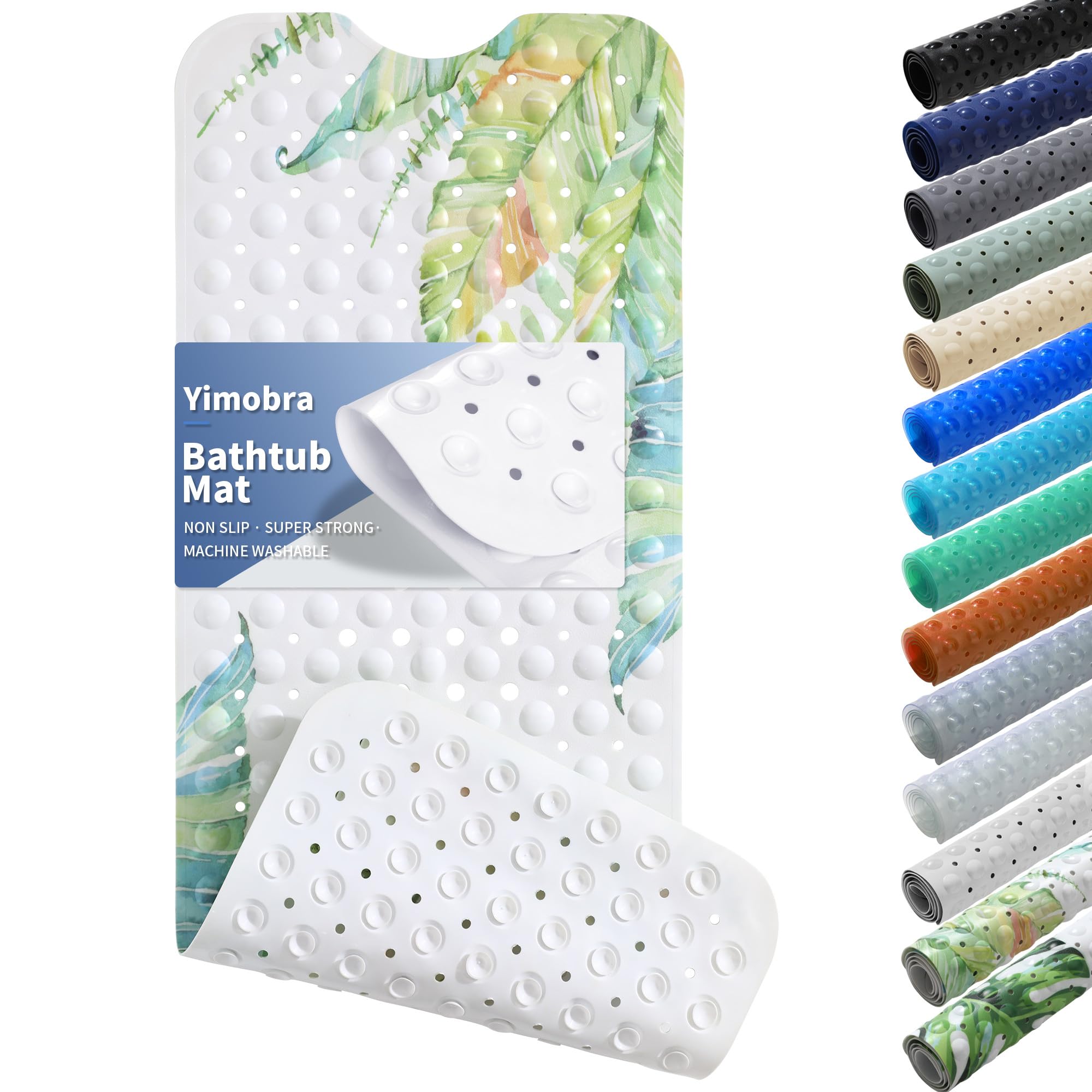 Yimobra Non Slip Bathtub Mat 40"x16", Super Strong Suction Cups, Extra Long Shower Mat with Drain Holes, Machine Washable Fast Draining Bathroom Floor Mat, Clear Grey