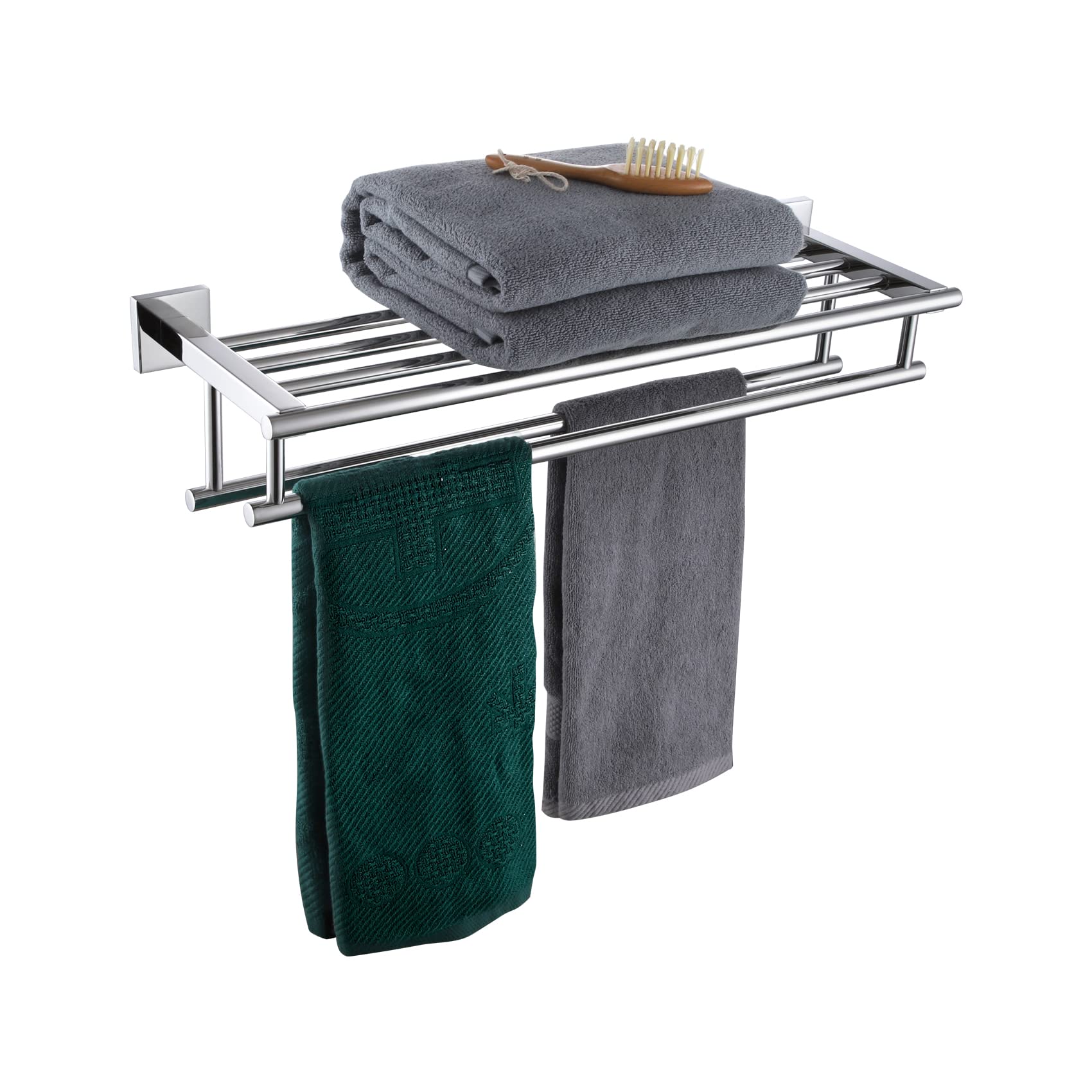 KOKOSIRI 20 Inch Towel Rail Towel Shelf with Double Towel Bars Bathroom Towel Rack Towel Holder Wall Mounted SUS 304 Stainless Steel, Brushed Nickel, B6005BR-L20