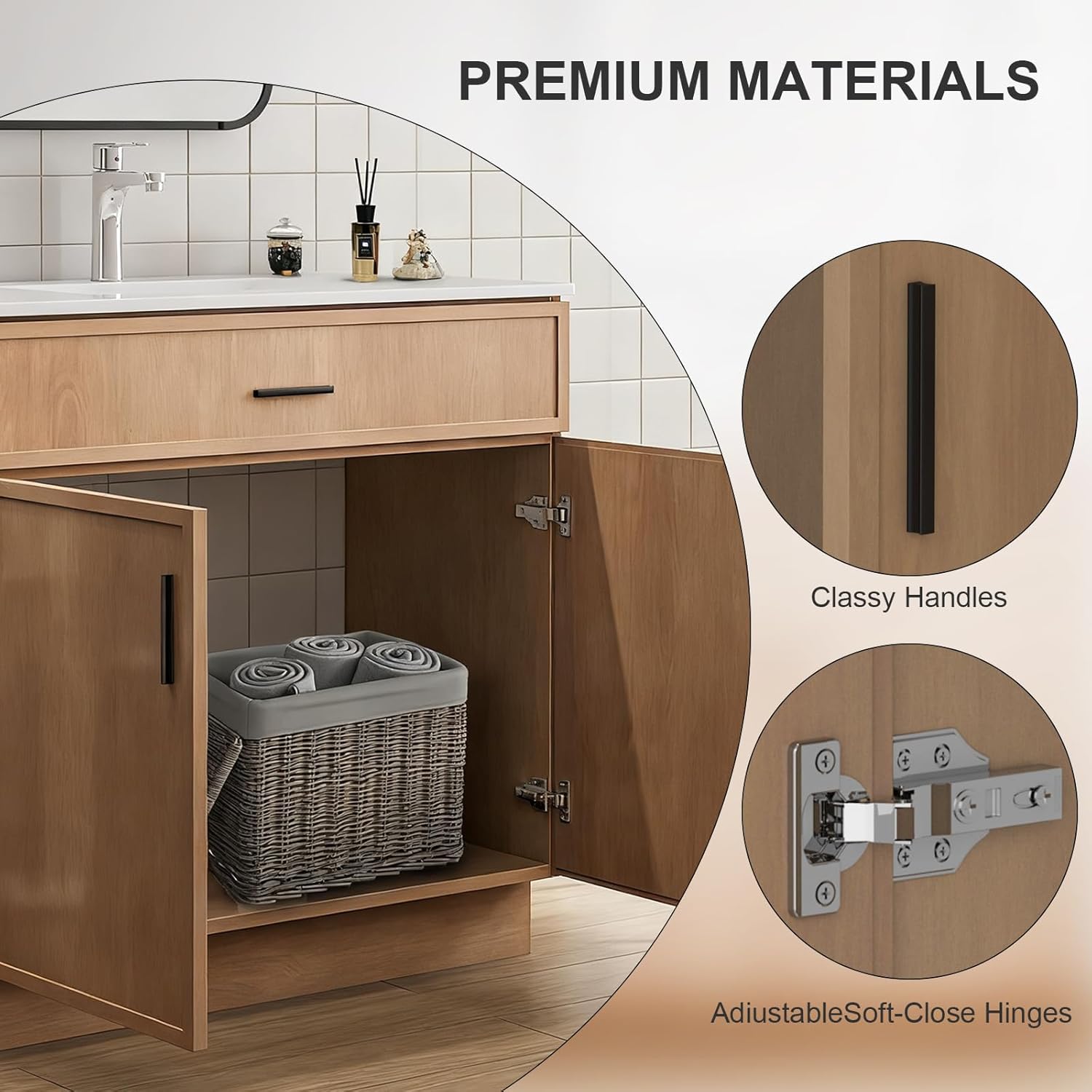 36 Inch Modern Bathroom Vanity with Sink, Natural wood color Freestanding Vanity for Floor Standing Storage and White Ceramic Basin (36")
