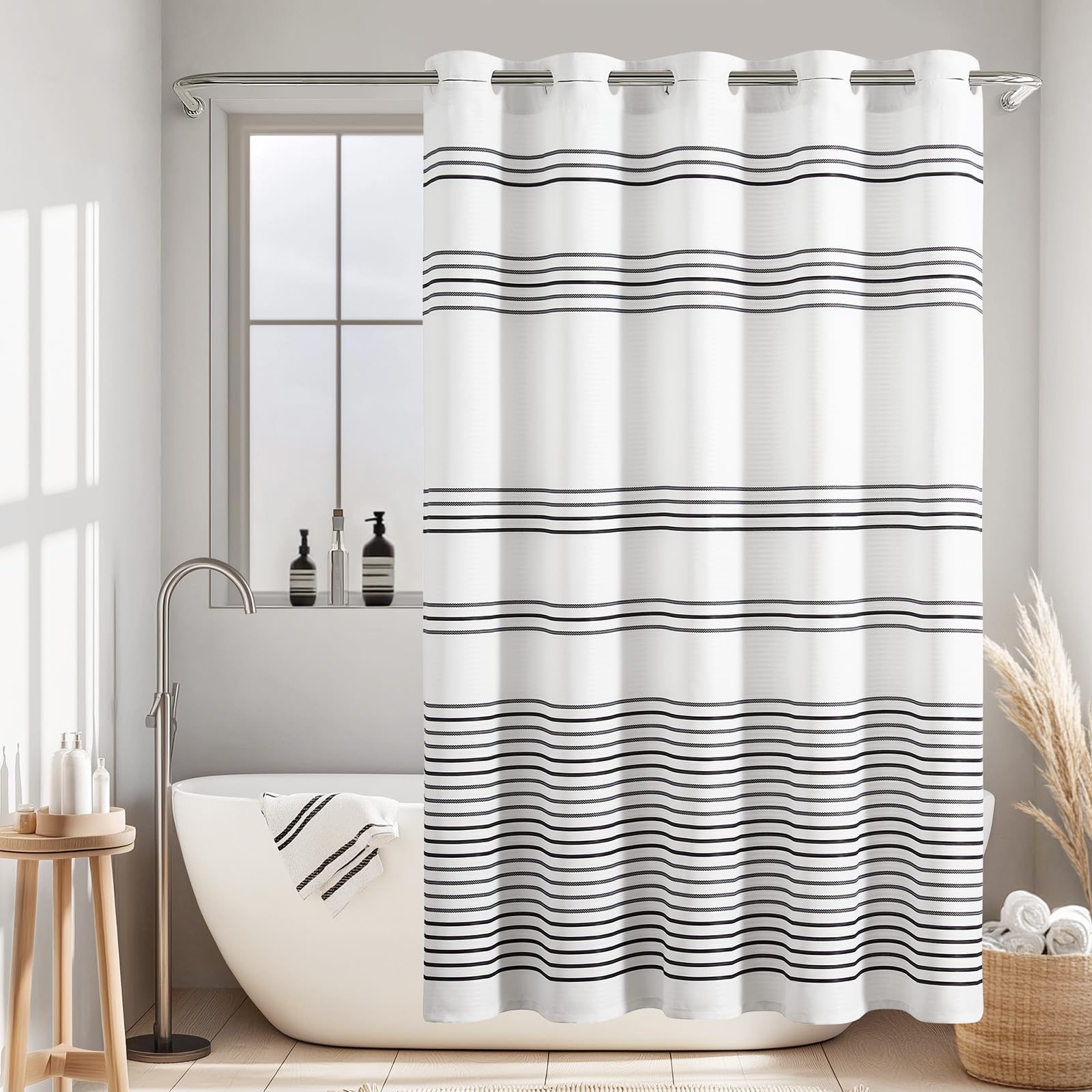 jinchan Black and White Shower Curtain for Bathroom Modern Farmhouse Striped Waterproof Fabric Shower Curtain Set with 12 Hooks Machine Washable 70x72 Inches