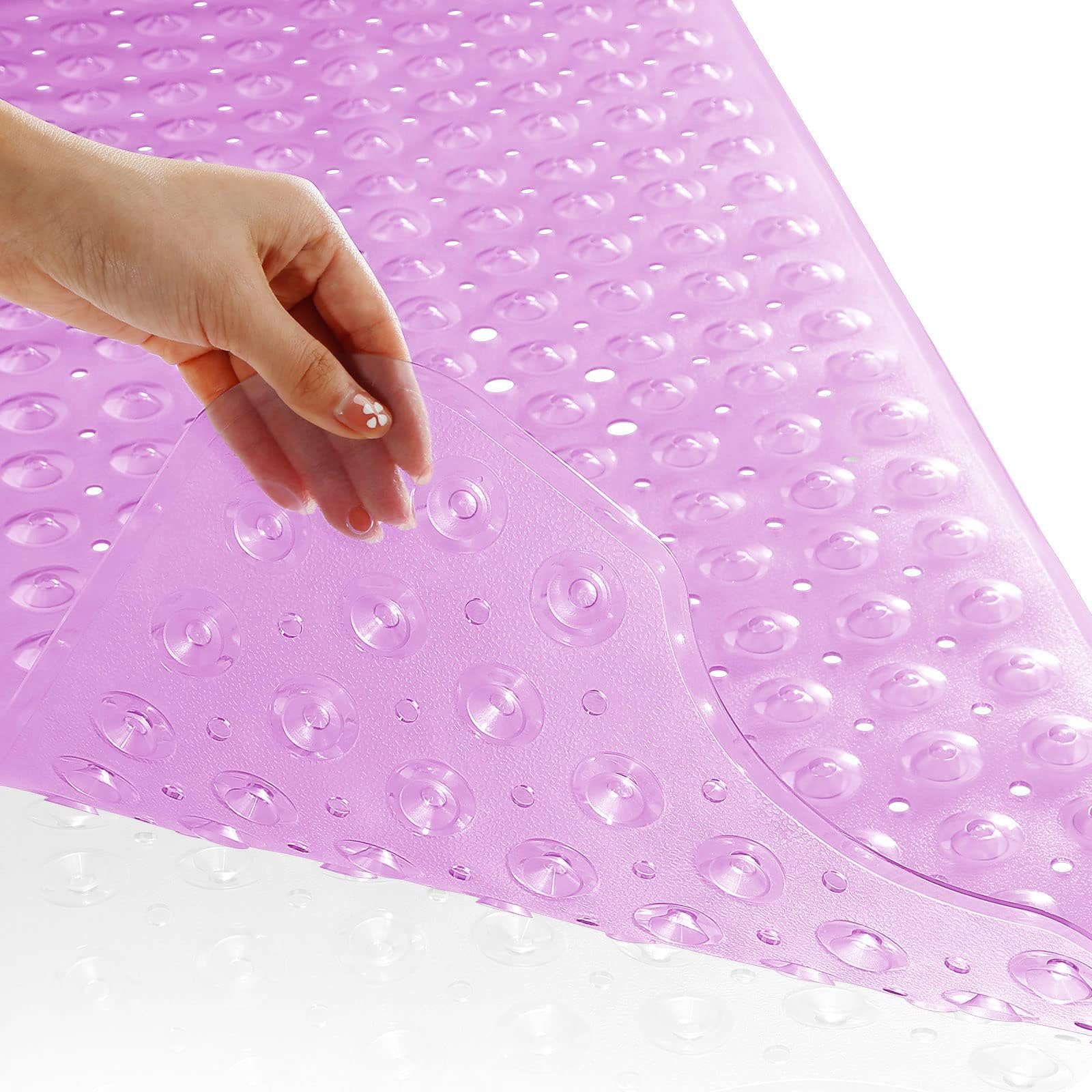 Yimobra Non Slip Bathtub Mat 40"x16", Super Strong Suction Cups, Extra Long Shower Mat with Drain Holes, Machine Washable Fast Draining Bathroom Floor Mat, Clear Grey