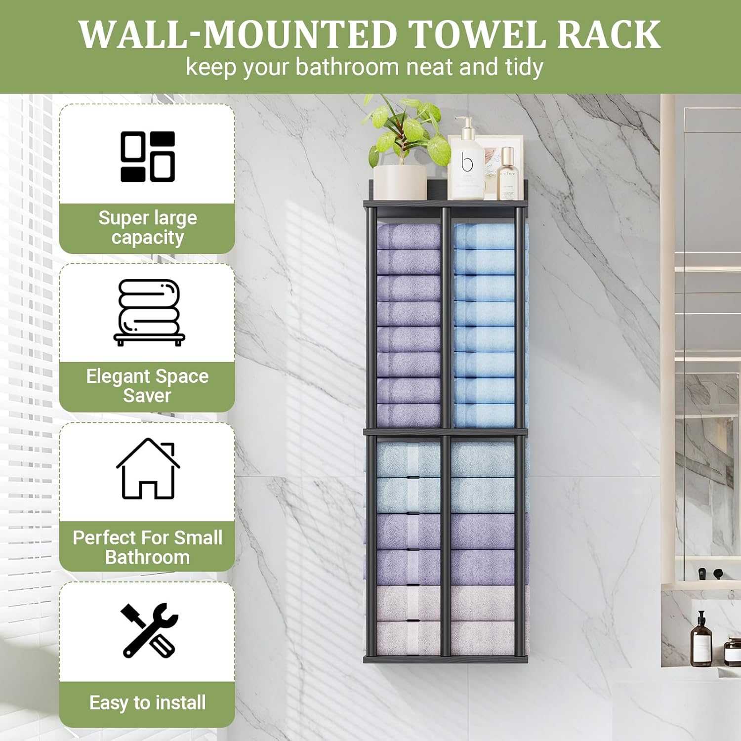 Large Capacity Three-layer Towel Racks for Bathroom Wall Mounted, Updated 3 Bar bath Towel Holder for Bathroom, Bath Towel Rack for Wall Mounted, Metal Small Bathrooms Towel Storage Rack, Balck