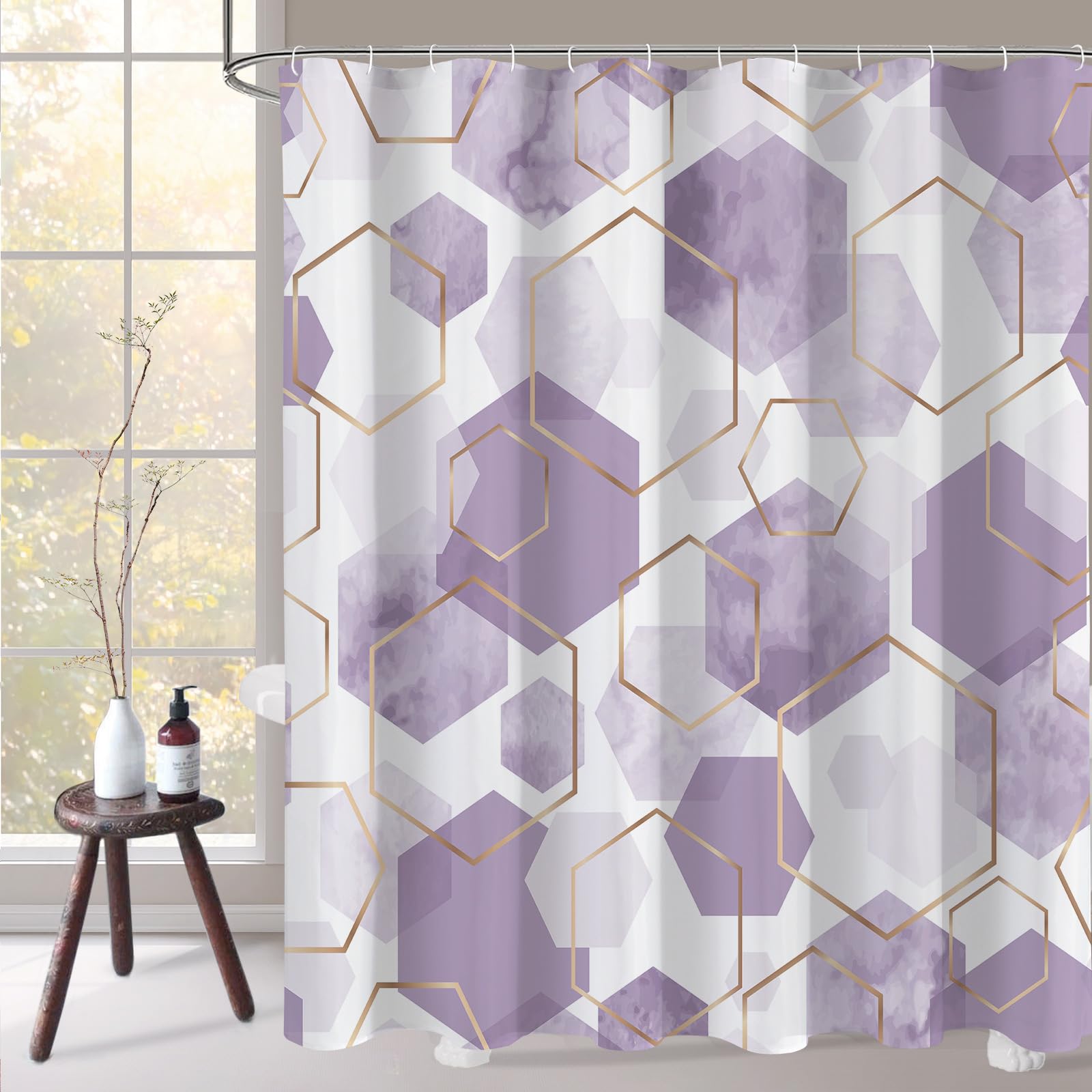 Litabel Blue Shower Curtain Set, Modern Geometric Art Decor Waterproof Bath Curtain, Abstract Fabric Shower Curtain for Bathroom, 72x72 Inch