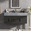 homary 39.4" Bathroom Vanity with Sink-Modern Bathroom Floating Vanity with Sintered Stone Countertop and 2 Drawers 2 Storage Cabinets, Undercounter Ceramic Sink, Walnut