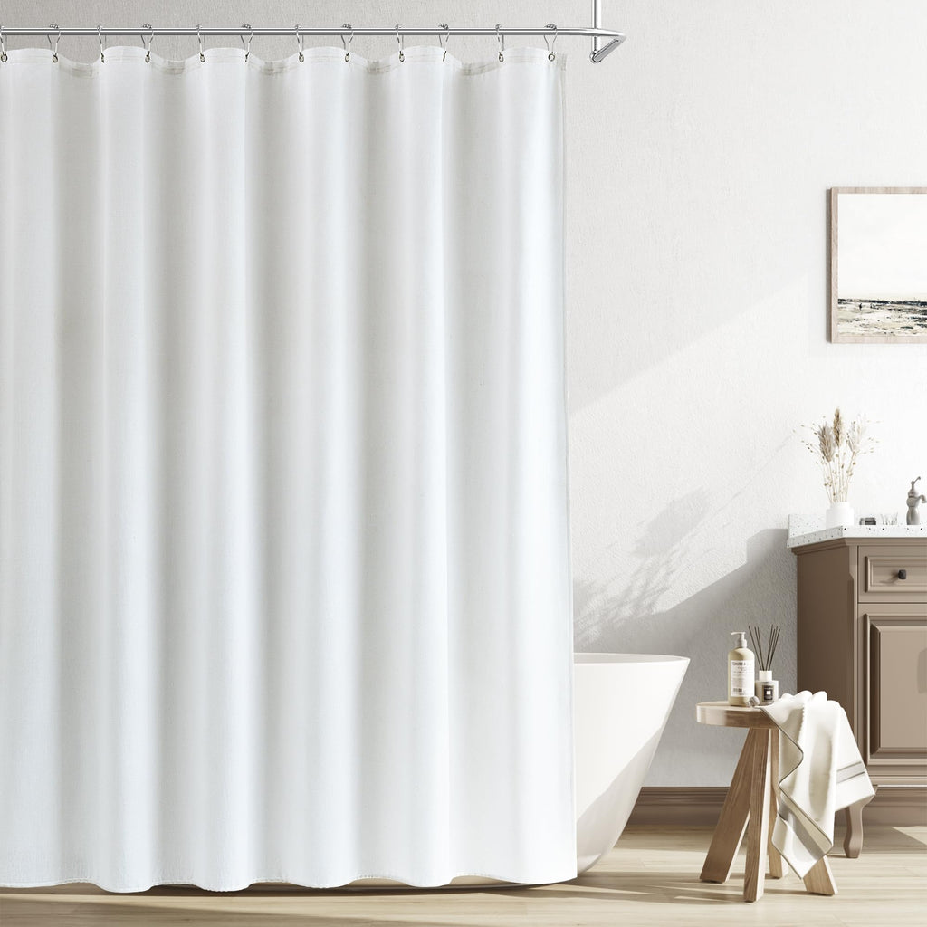 Naturoom Natural Linen Shower Curtain, Country Boho Farmhouse Bath Decor Beige Shower Curtains for Bathroom Neutral Cloth Weighted Textured Fabric Bath Curtain Liner with Hooks, Cream, 72 Inch