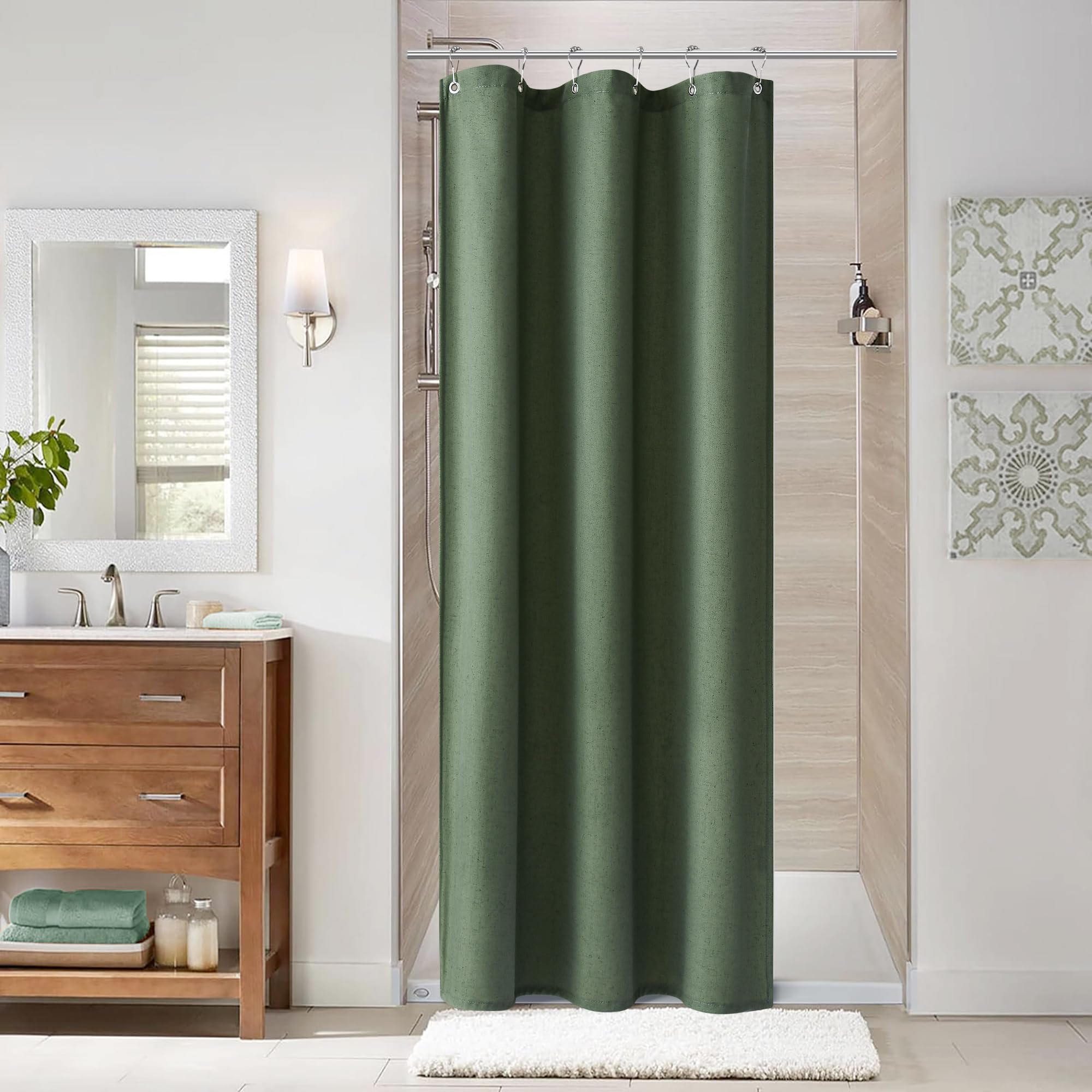 Naturoom Natural Linen Shower Curtain, Country Boho Farmhouse Bath Decor Beige Shower Curtains for Bathroom Neutral Cloth Weighted Textured Fabric Bath Curtain Liner with Hooks, Cream, 72 Inch