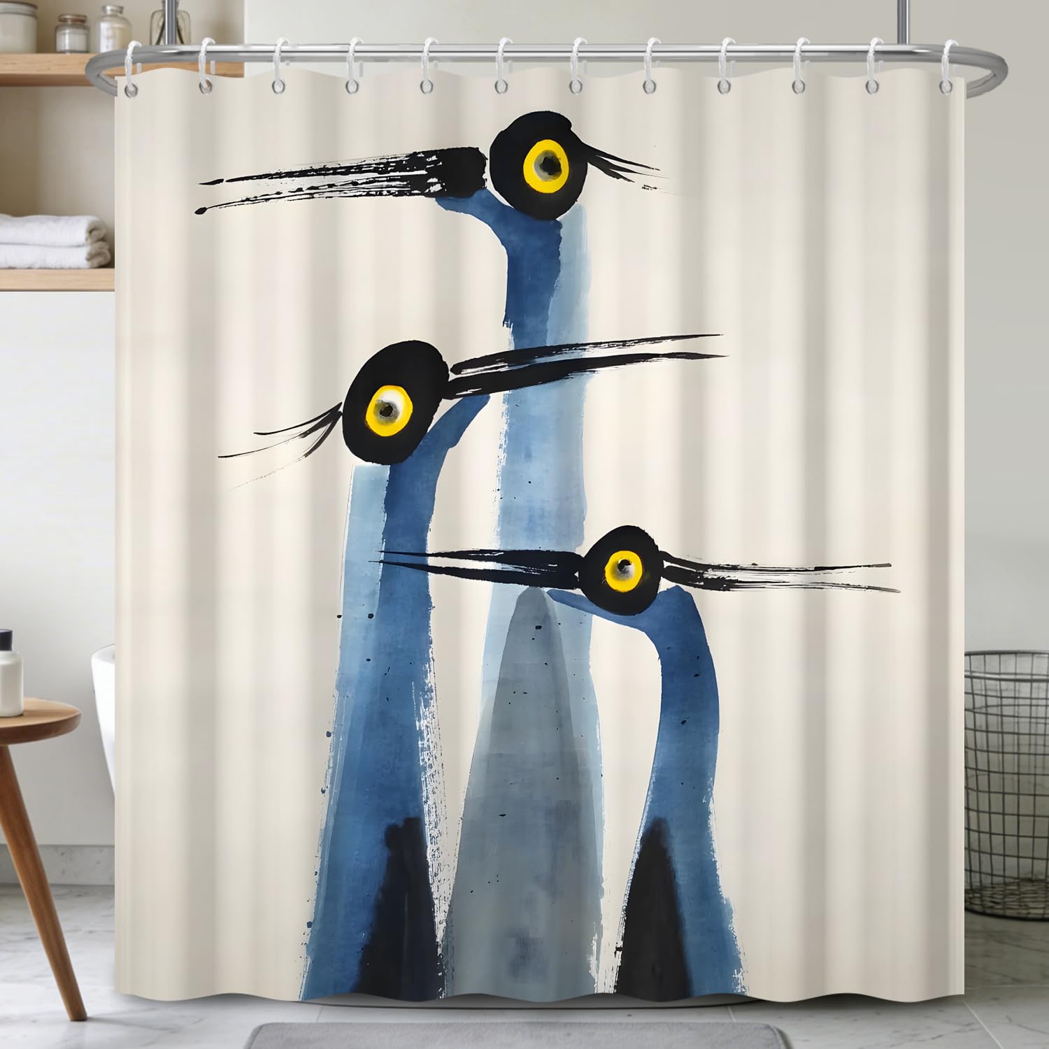 Birch Tree Shower Curtain 71x74 Inch – Woodland Forest Watercolor Landscape Print Waterproof Bathroom Curtain with Rust-Proof Hooks for Farmhouse Rustic Scandinavian Bath Decor
