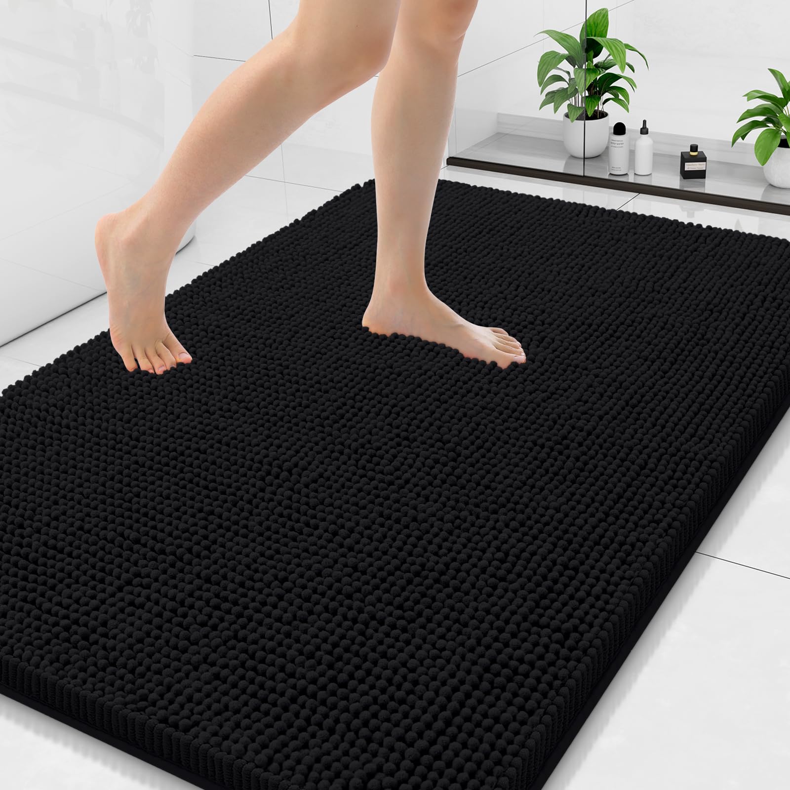 Arotive Bathroom Rugs 30x20, Extra Soft Absorbent Shaggy Chenille Bath Rugs, Machine Washable Rubber Backing Non-Slip Bath Mats for Bathroom Floor Tub and Shower, Home Decor Accessories, Grey