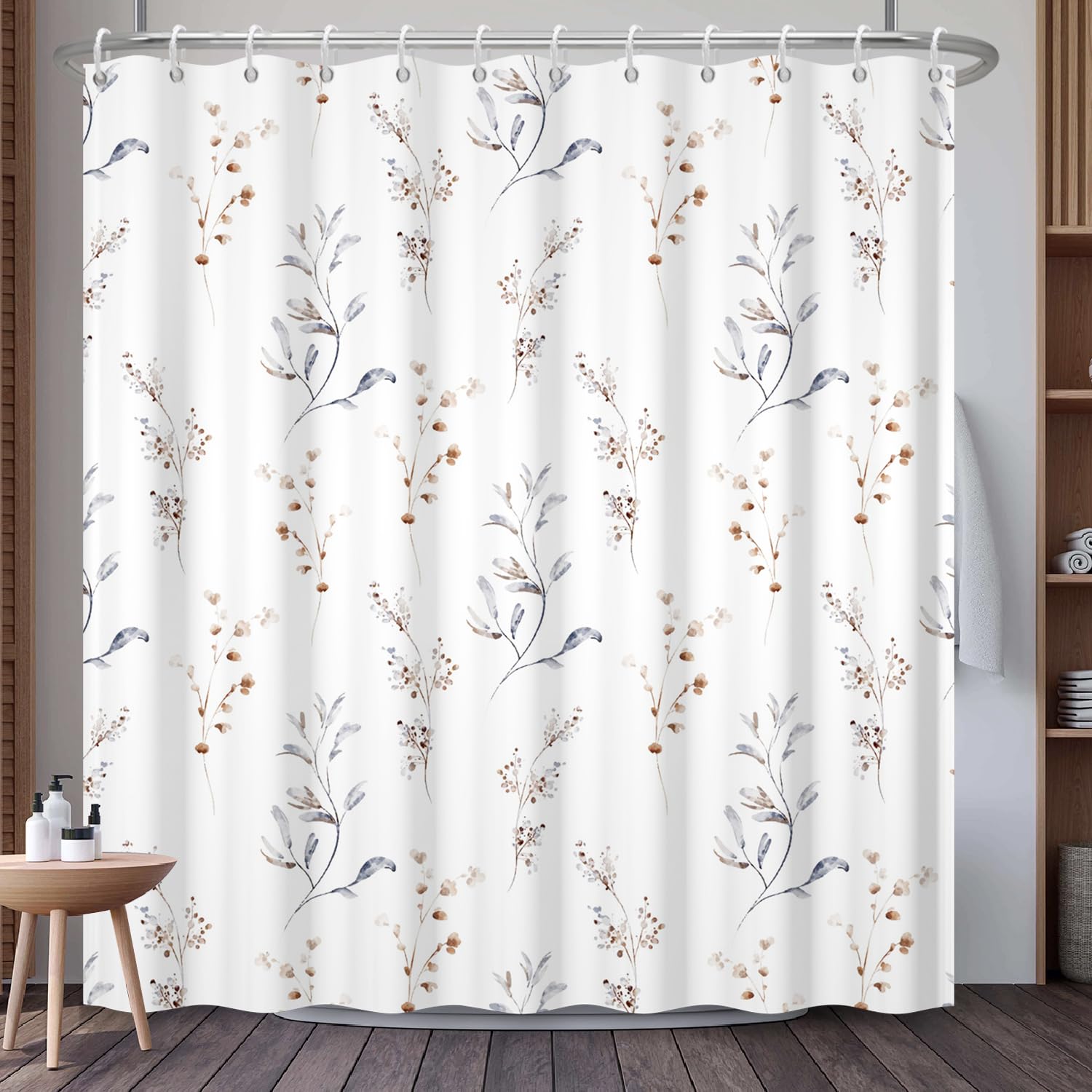 Mountain Landscape Shower Curtain with Hooks, Zen Inspired Design with Birds & Scenic Path, Waterproof Fabric Bath Curtain for Nature Lovers Bathroom Decor, 71x74 Inch