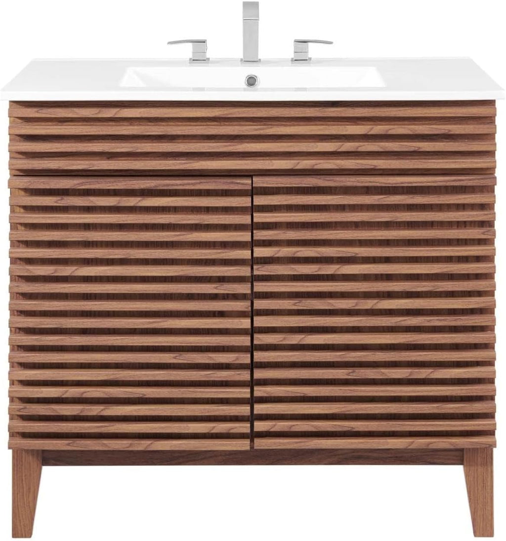 Modway Render 36" Bathroom Vanity in Walnut White
