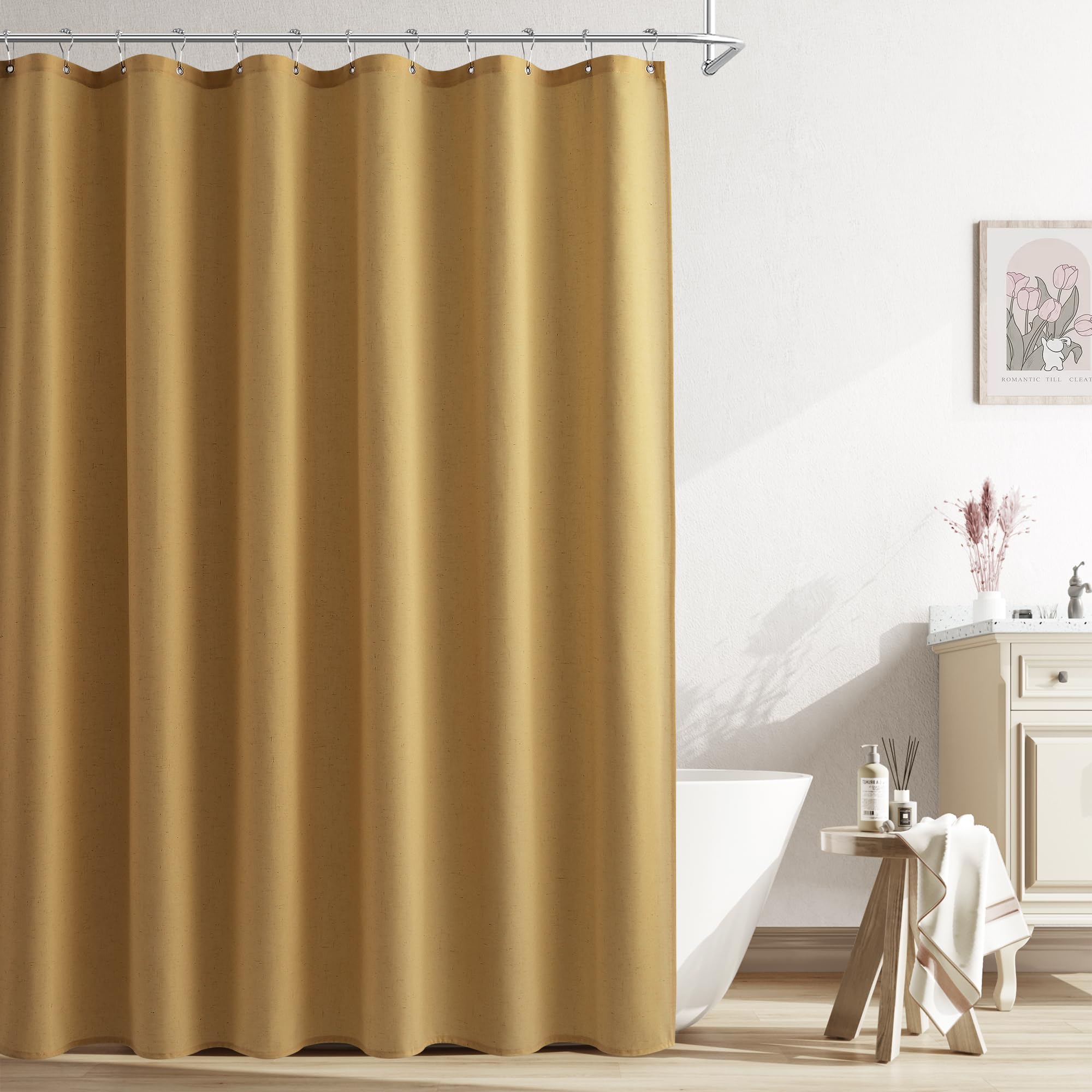 Naturoom Natural Linen Shower Curtain, Country Boho Farmhouse Bath Decor Beige Shower Curtains for Bathroom Neutral Cloth Weighted Textured Fabric Bath Curtain Liner with Hooks, Cream, 72 Inch