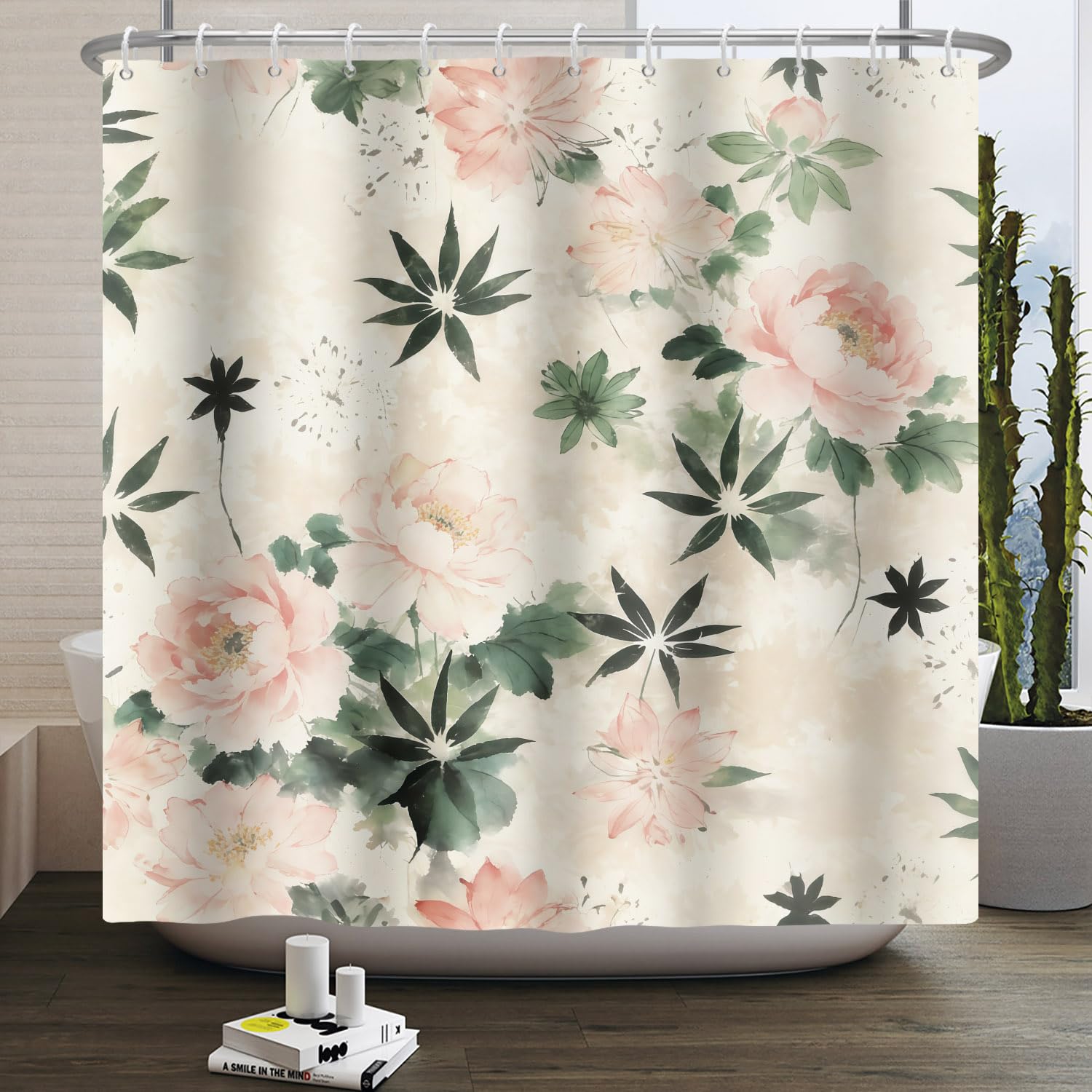 Birch Tree Shower Curtain 71x74 Inch – Woodland Forest Watercolor Landscape Print Waterproof Bathroom Curtain with Rust-Proof Hooks for Farmhouse Rustic Scandinavian Bath Decor