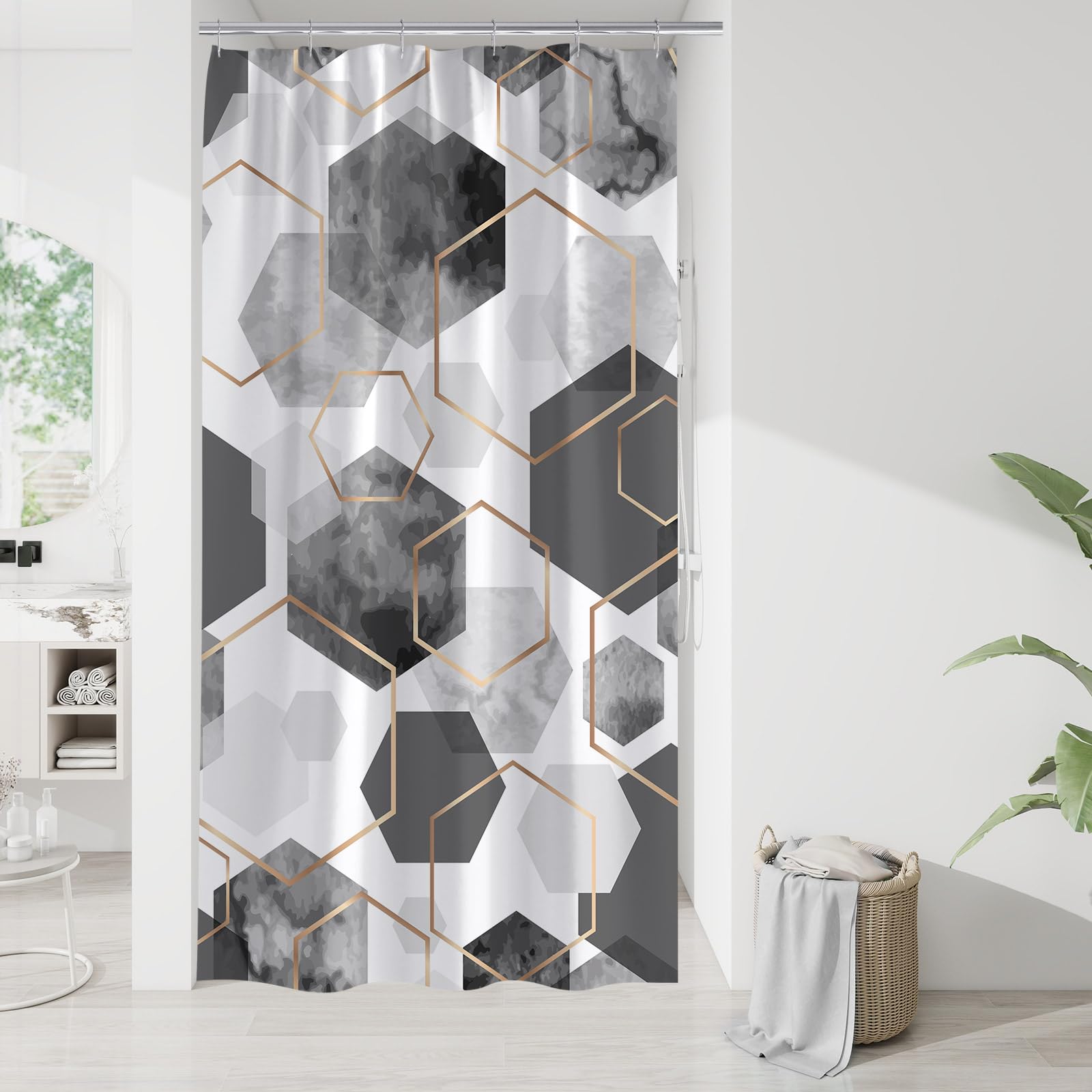 Litabel Blue Shower Curtain Set, Modern Geometric Art Decor Waterproof Bath Curtain, Abstract Fabric Shower Curtain for Bathroom, 72x72 Inch