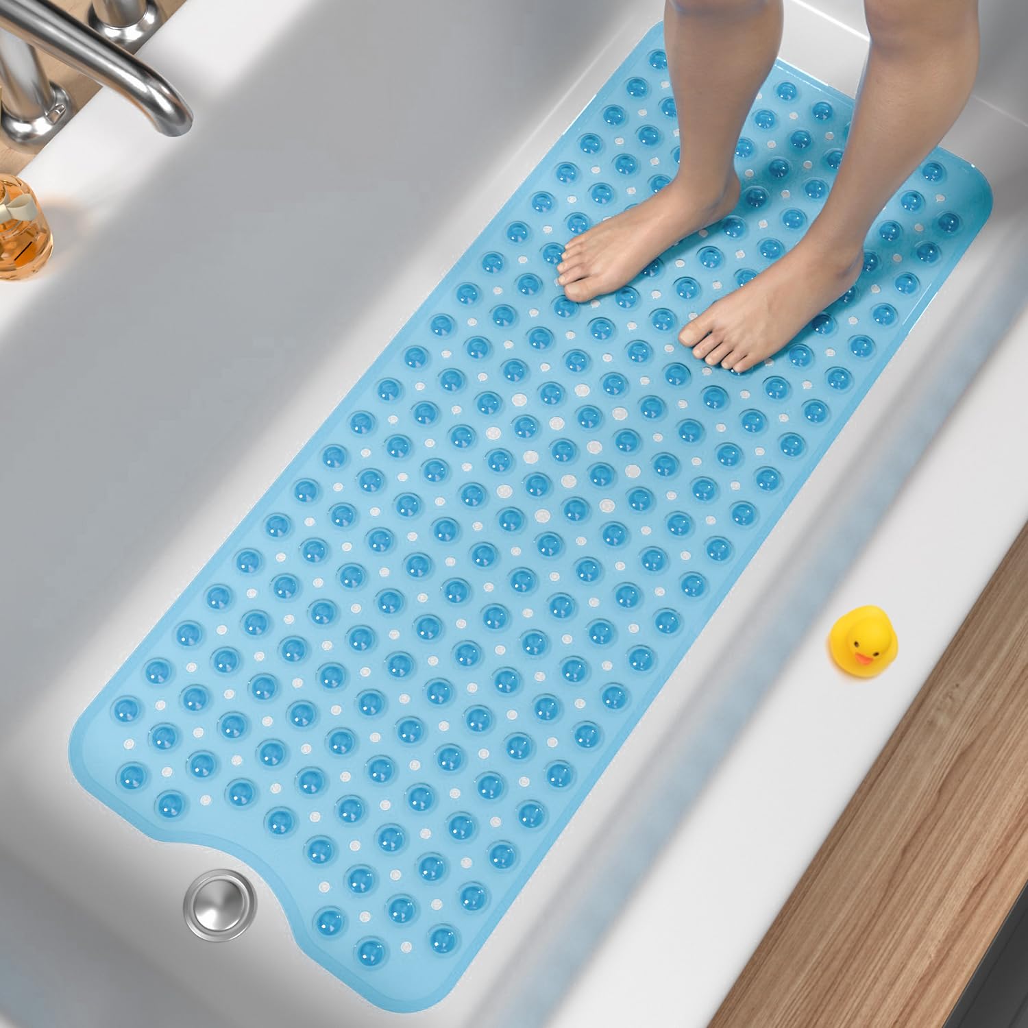 HITSLAM Bath Mat for Tub, Non Slip Bathtub Mat, 40 x 16 Inch Extra Long Bath Tub Mat, Machine Washable Bathroom Shower Mat with Suction Cups and Drain Holes, Soft on Feet, Clear