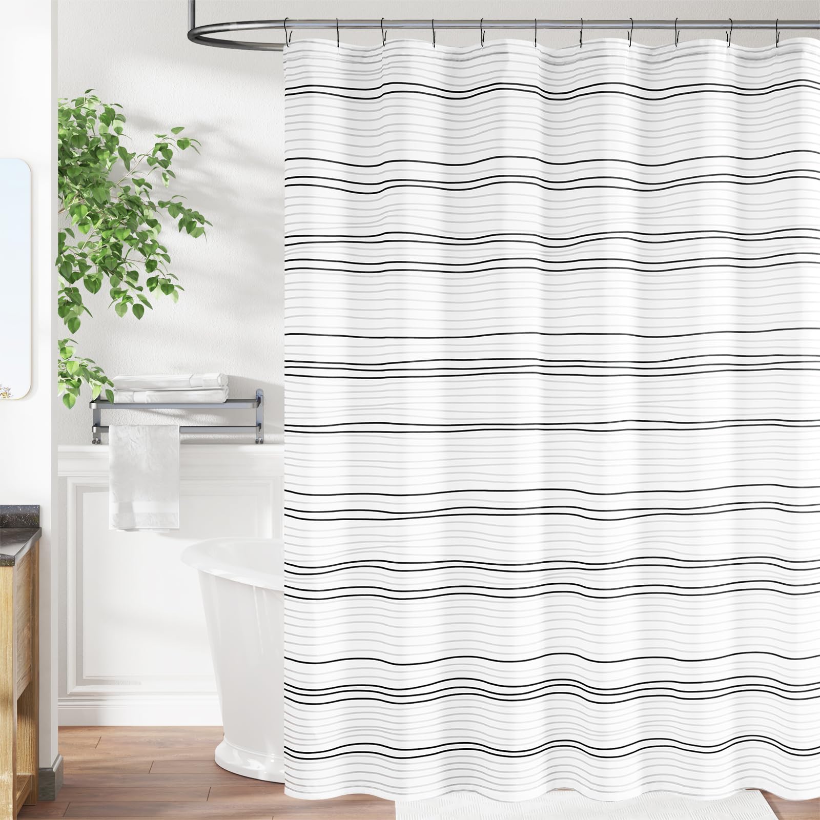 jinchan Black and White Shower Curtain for Bathroom Modern Farmhouse Striped Waterproof Fabric Shower Curtain Set with 12 Hooks Machine Washable 70x72 Inches