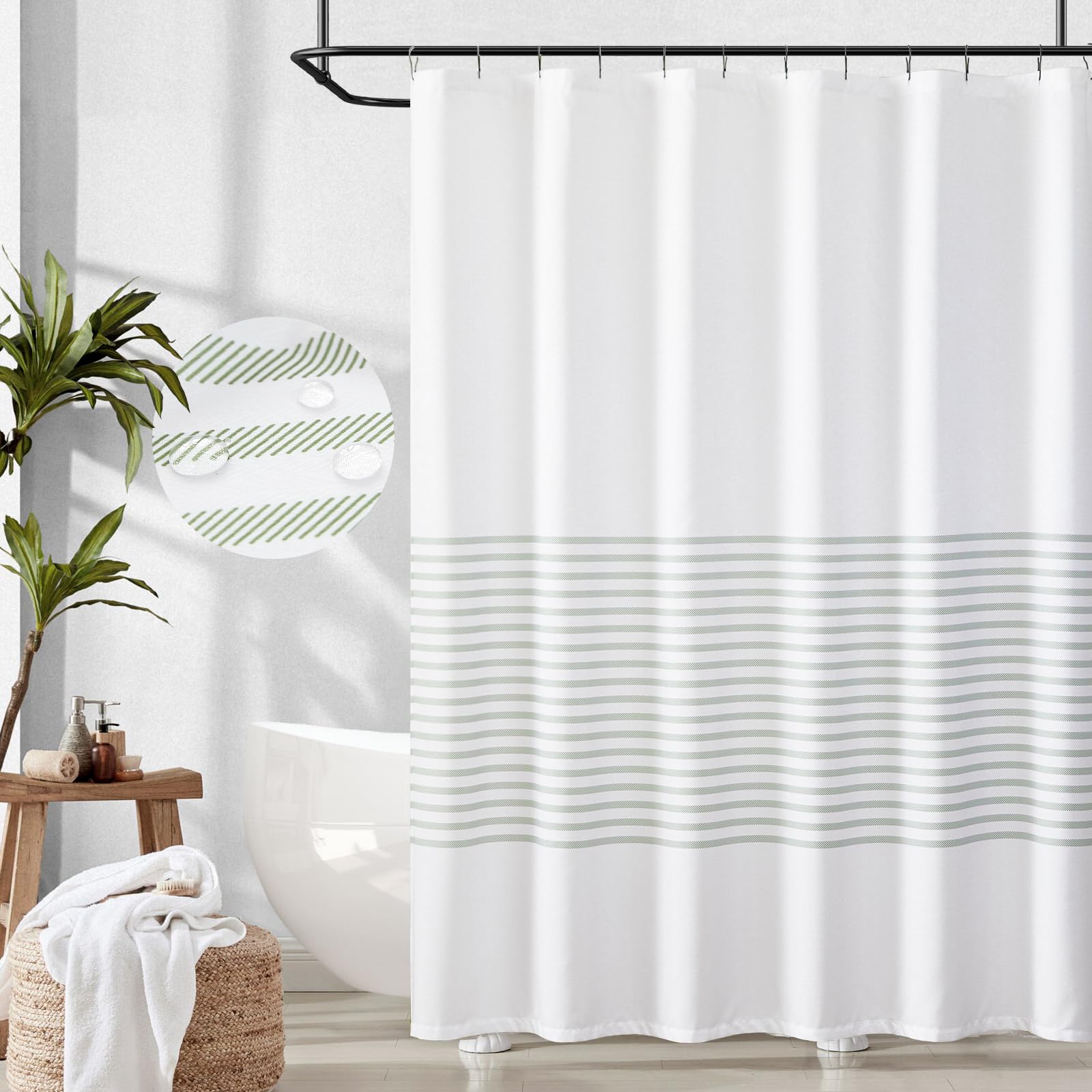 jinchan Black and White Shower Curtain for Bathroom Modern Farmhouse Striped Waterproof Fabric Shower Curtain Set with 12 Hooks Machine Washable 70x72 Inches