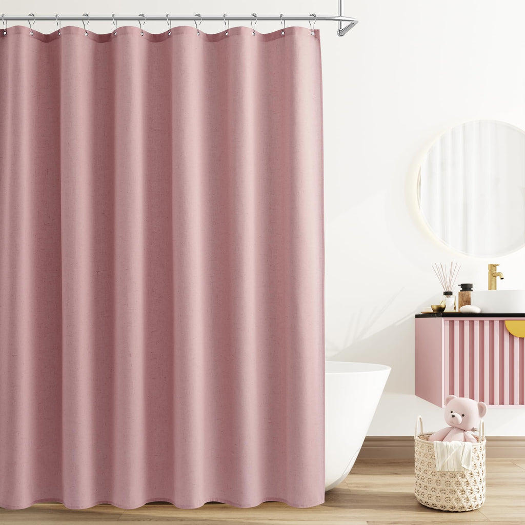 Naturoom Natural Linen Shower Curtain, Country Boho Farmhouse Bath Decor Beige Shower Curtains for Bathroom Neutral Cloth Weighted Textured Fabric Bath Curtain Liner with Hooks, Cream, 72 Inch