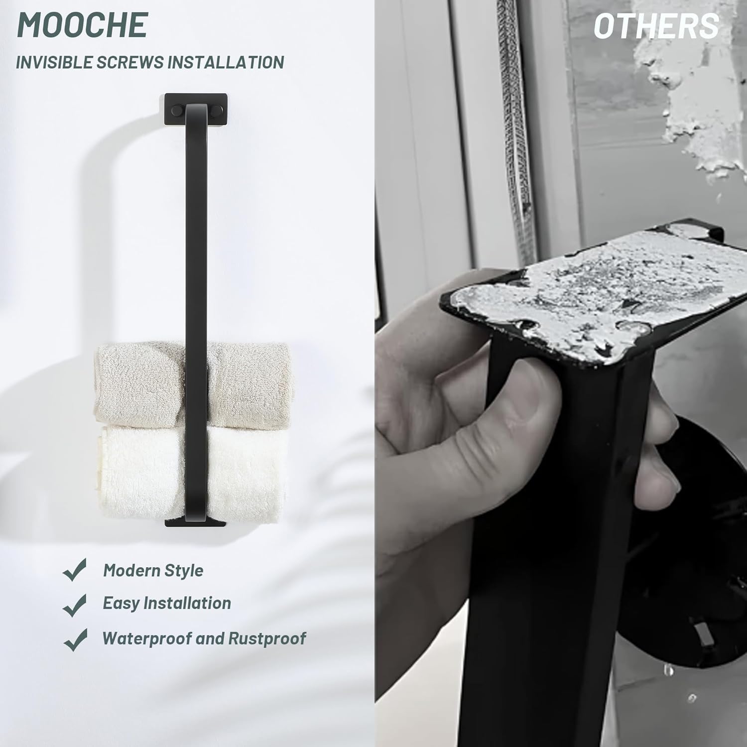 Bathroom Towel Bar, 16 inch Towel Racks for Bathroom Wall Mounted, SUS304 Stainless Steel Heavy Duty Towel Holder Bathroom Accessories Modern Home Decor, Matte Black Finished