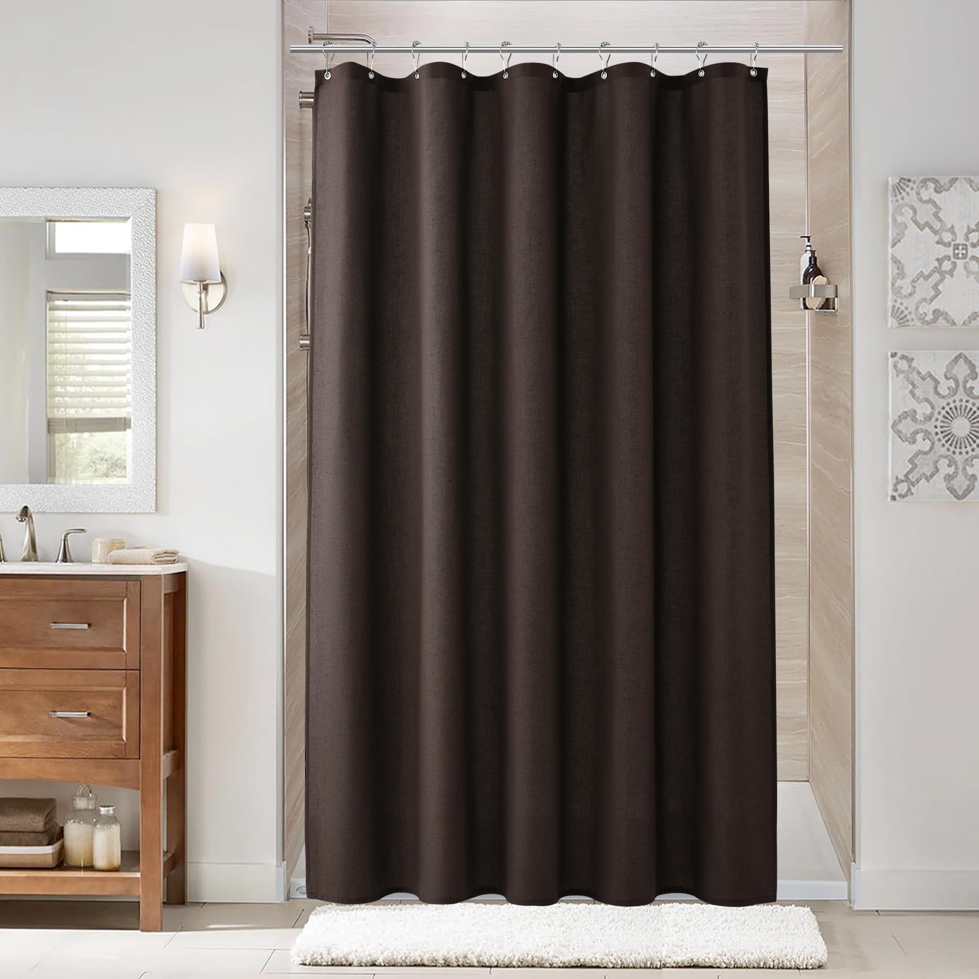 Naturoom Natural Linen Shower Curtain, Country Boho Farmhouse Bath Decor Beige Shower Curtains for Bathroom Neutral Cloth Weighted Textured Fabric Bath Curtain Liner with Hooks, Cream, 72 Inch
