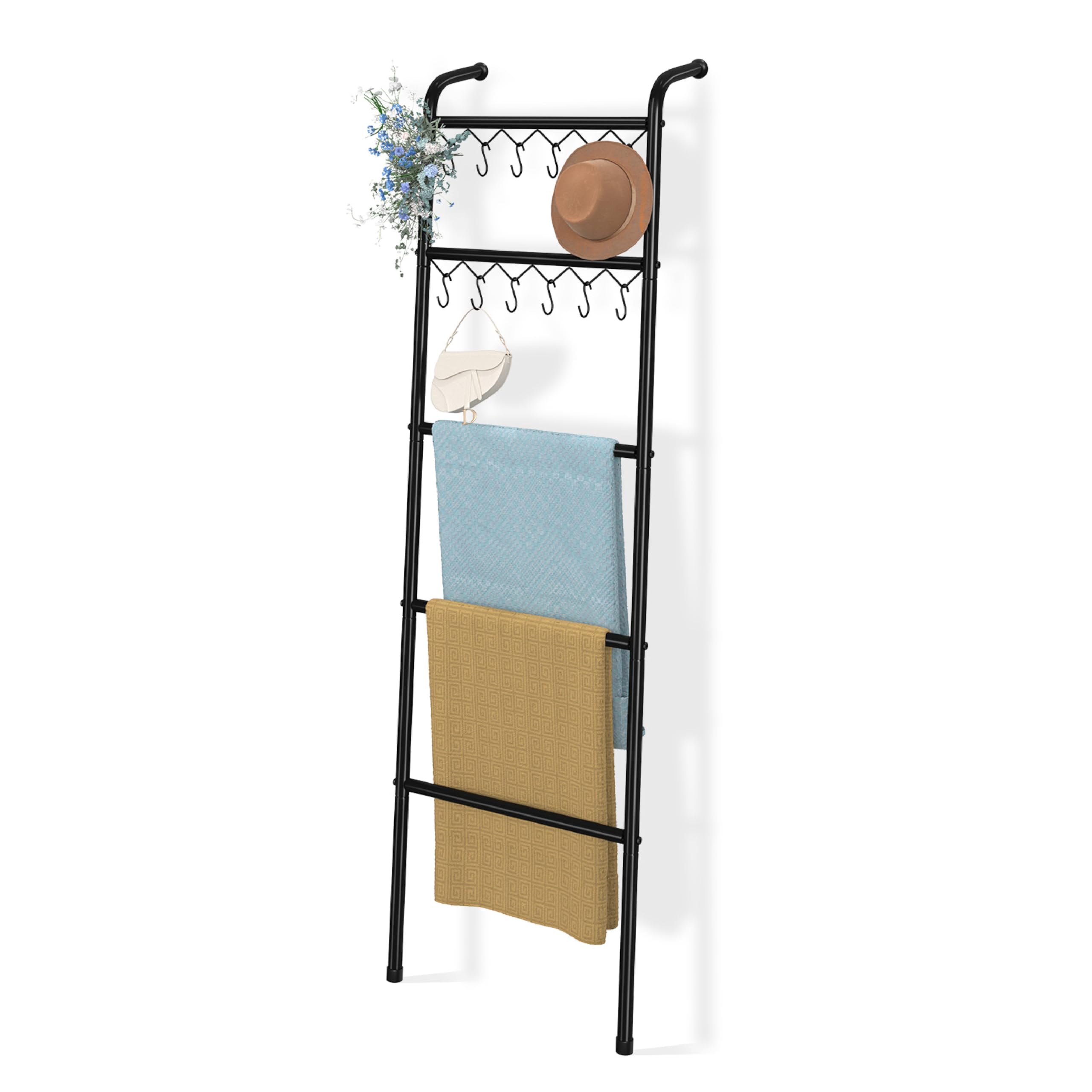 Simple Trending Towel Rack Wall Mounted, Towel Holder for 9 Large Towels, Bathroom Organizer, Black