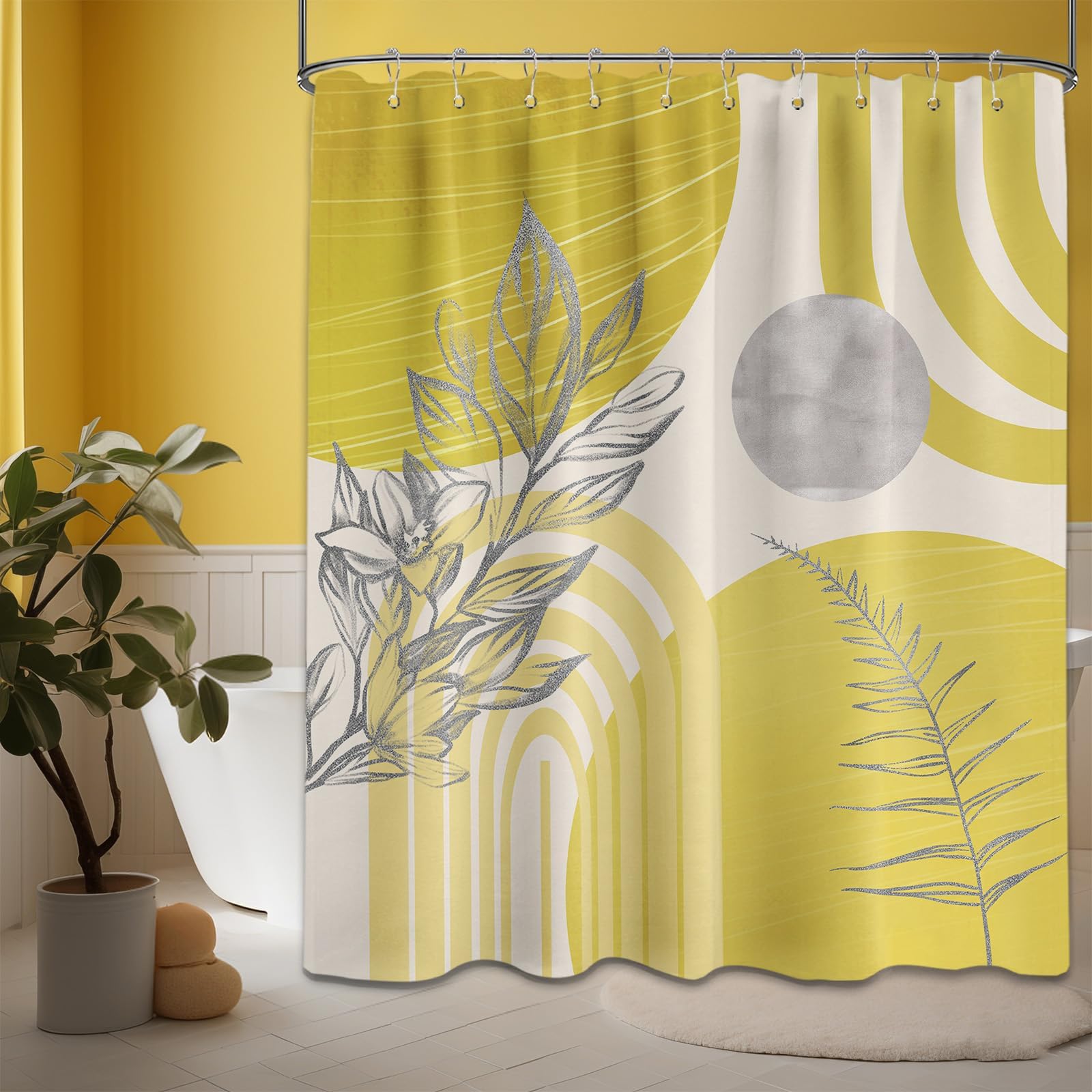 Mid Century Modern Black and Brown Shower Curtain Boho Beige and Dark Tan Gold Shower Curtains for Mens Bathroom Decor Sets, Waterproof Cloth Fabric with Hooks, 70x72in
