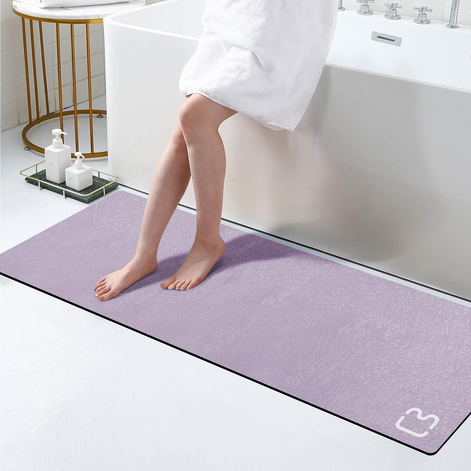 Bathroom Runner Mat Rugs Long Diatomite Stone Bath Mat Large Super Absorbent Diatomaceous Earth Bath Mat Non Slip Rubber Backed Fast Dry Shower Mat Thin Bathroom Rugs Floor Mat,15.7"x47.2",Grey