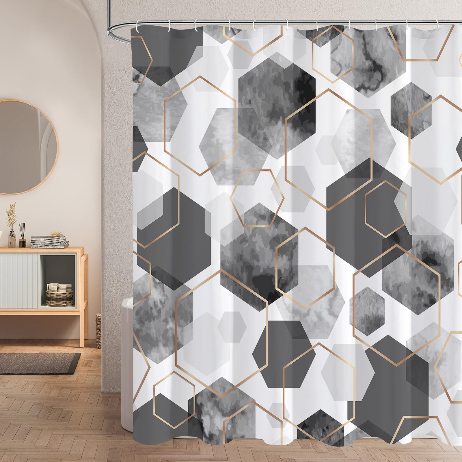Litabel Blue Shower Curtain Set, Modern Geometric Art Decor Waterproof Bath Curtain, Abstract Fabric Shower Curtain for Bathroom, 72x72 Inch