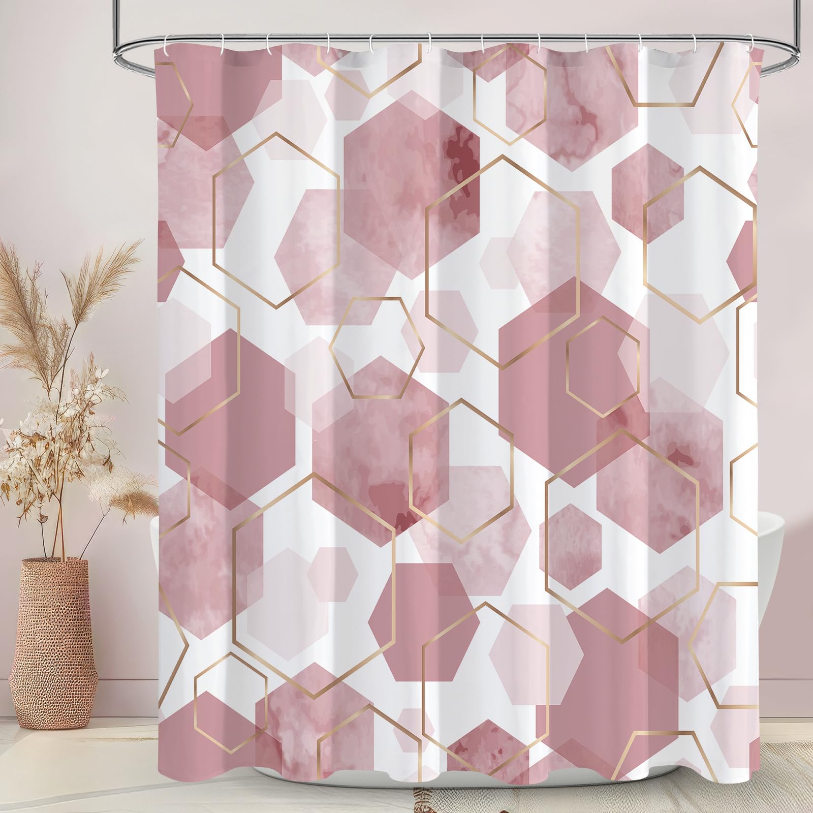 Litabel Blue Shower Curtain Set, Modern Geometric Art Decor Waterproof Bath Curtain, Abstract Fabric Shower Curtain for Bathroom, 72x72 Inch