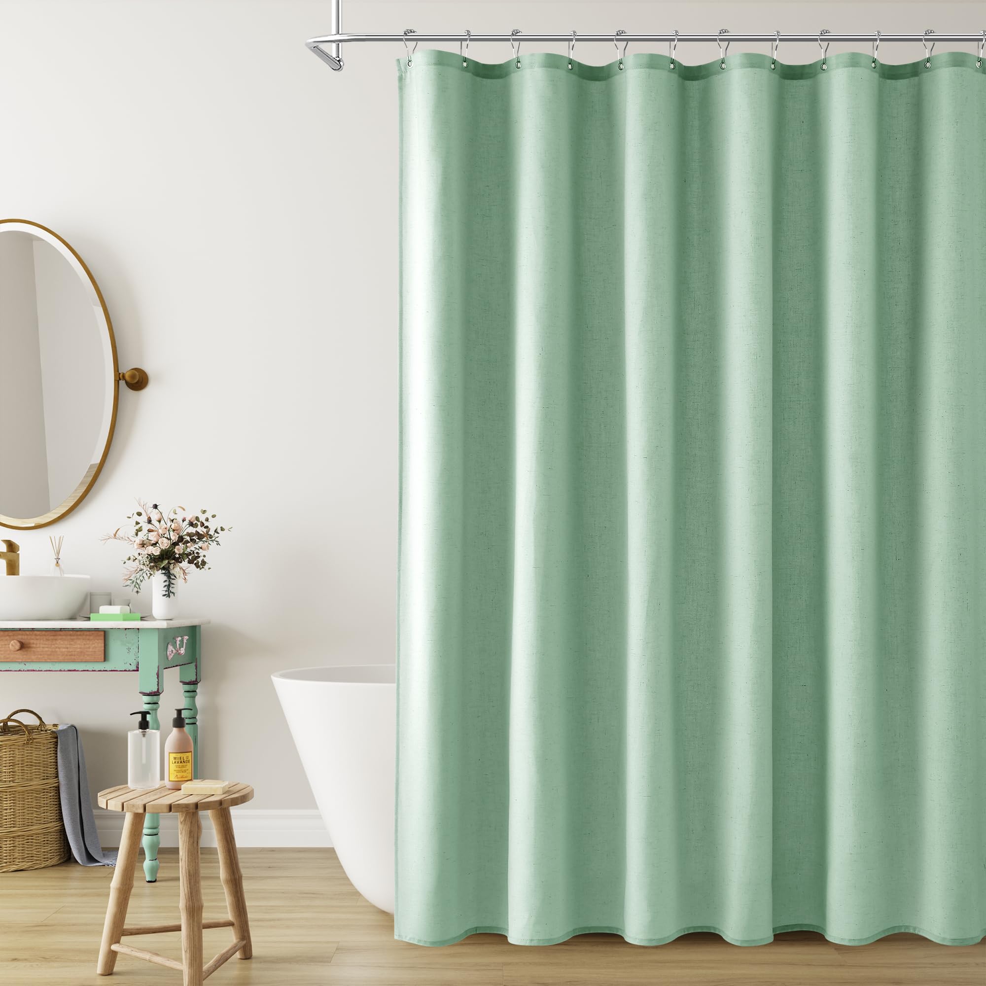 Naturoom Natural Linen Shower Curtain, Country Boho Farmhouse Bath Decor Beige Shower Curtains for Bathroom Neutral Cloth Weighted Textured Fabric Bath Curtain Liner with Hooks, Cream, 72 Inch