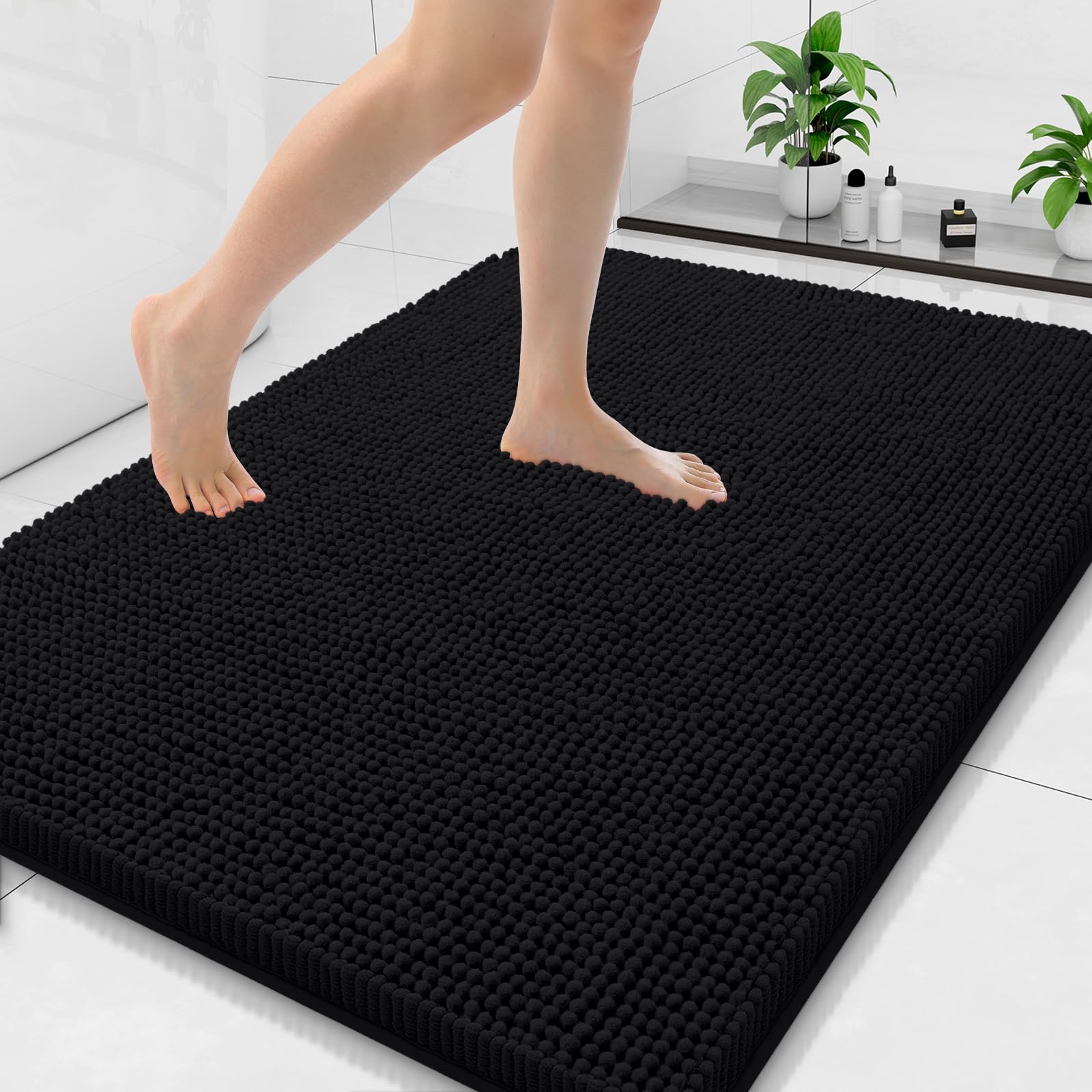Arotive Bathroom Rugs 30x20, Extra Soft Absorbent Shaggy Chenille Bath Rugs, Machine Washable Rubber Backing Non-Slip Bath Mats for Bathroom Floor Tub and Shower, Home Decor Accessories, Grey