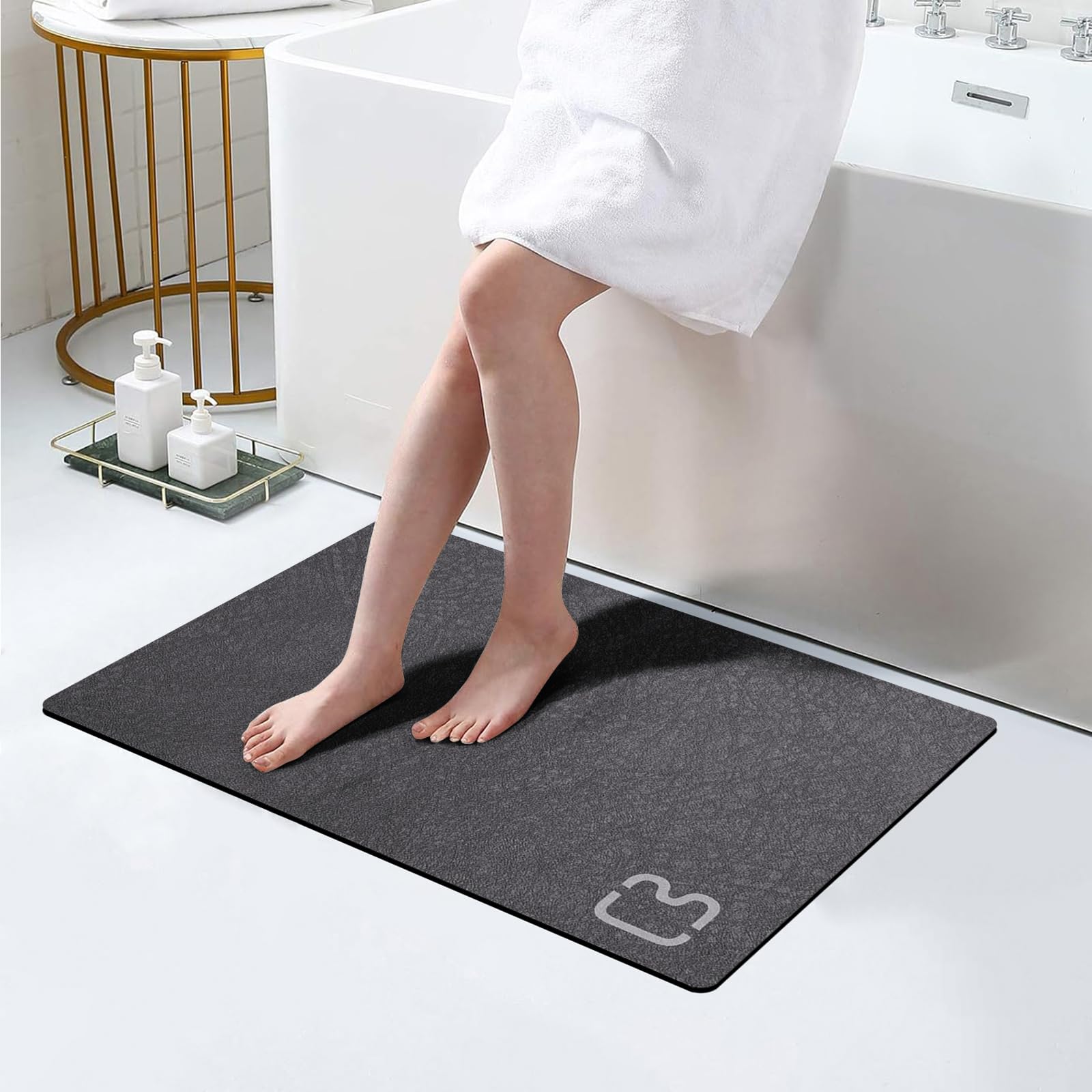 Bathroom Runner Mat Rugs Long Diatomite Stone Bath Mat Large Super Absorbent Diatomaceous Earth Bath Mat Non Slip Rubber Backed Fast Dry Shower Mat Thin Bathroom Rugs Floor Mat,15.7"x47.2",Grey