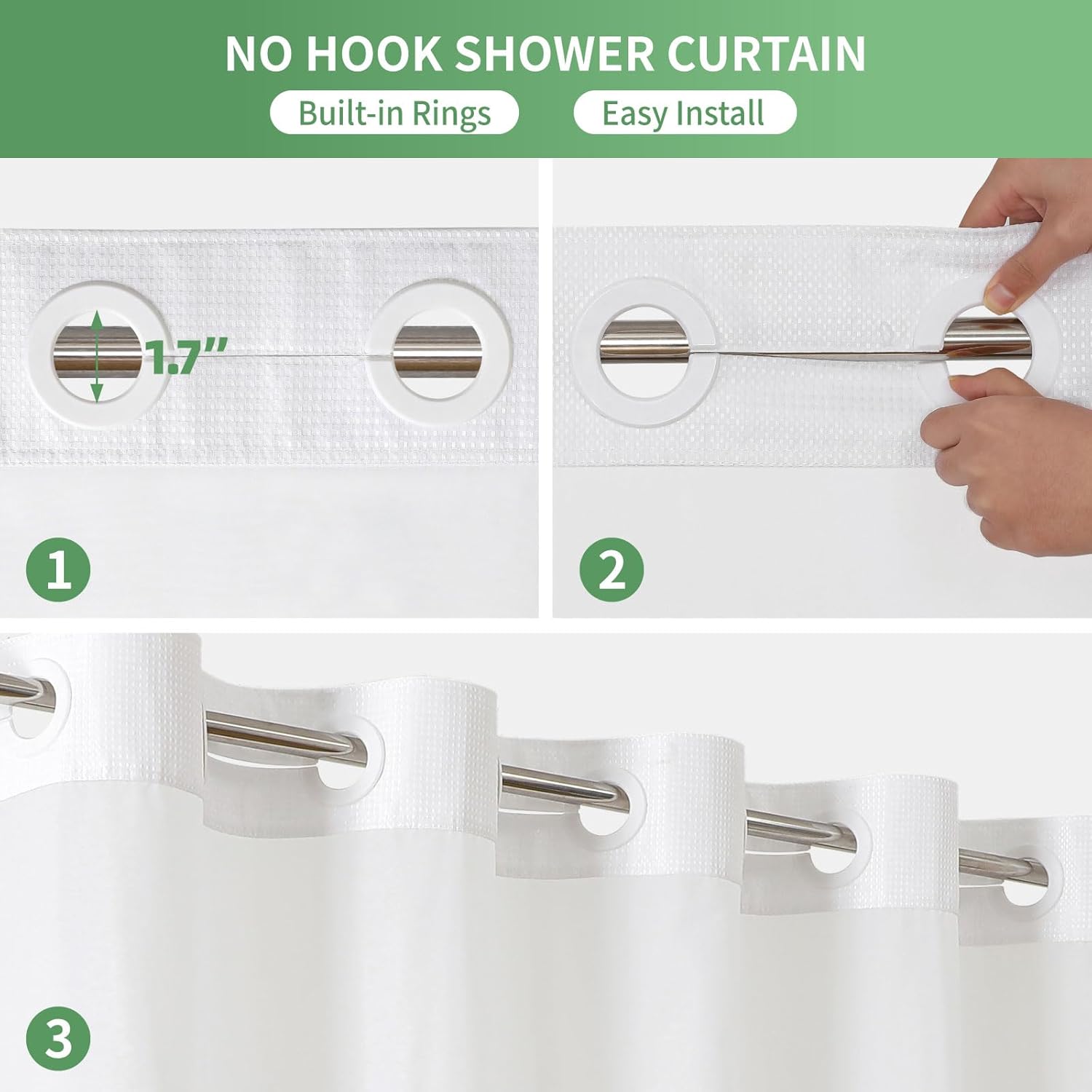 eachope Stall No Hook Shower Curtain with Snap-in Fabric Liner Set,Waffle Weave Shower Curtains for Bathroom,Hotel Luxury Decor Bathroom Curtain Set,Waterproof & Washable,White,54Wx80H