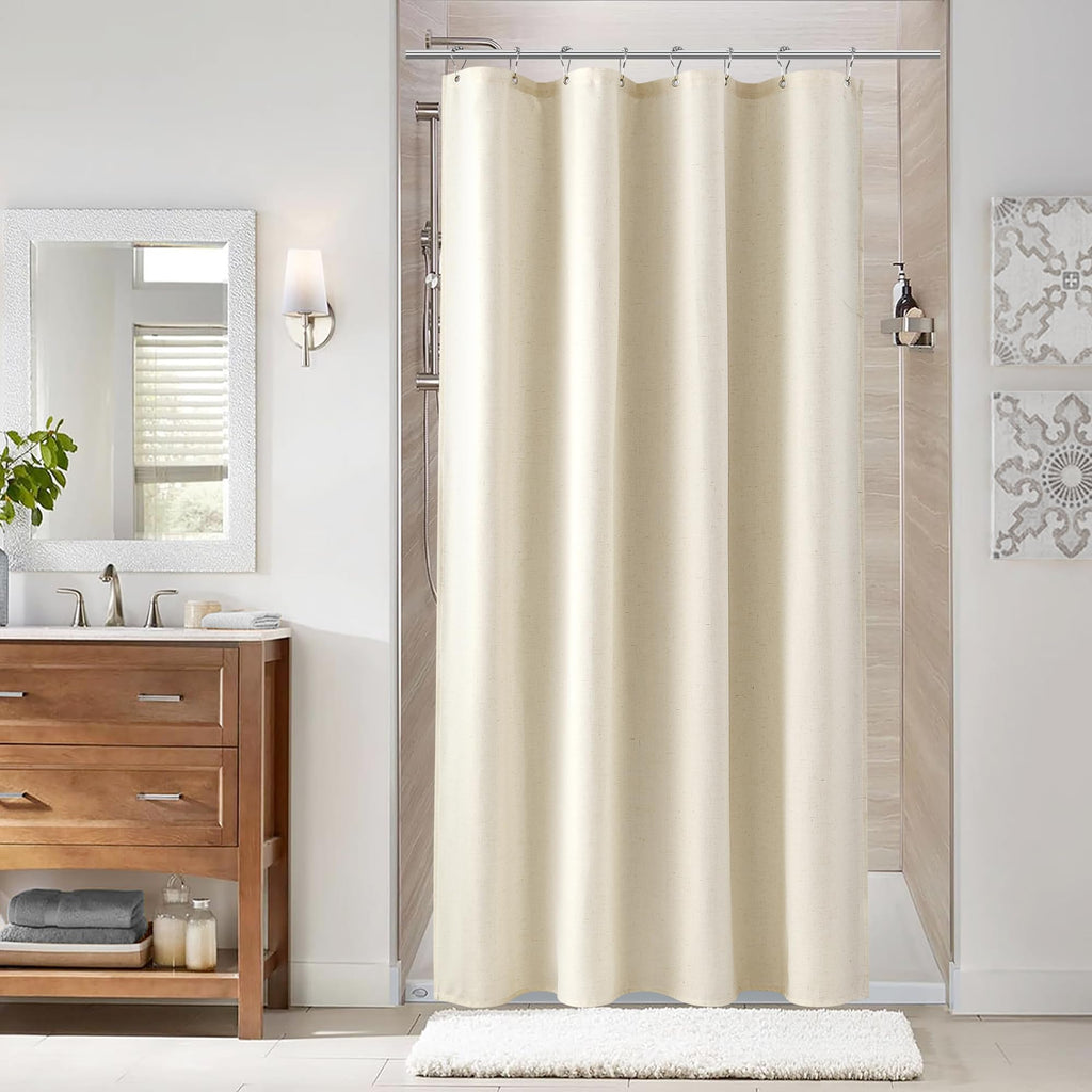 Naturoom Natural Linen Shower Curtain, Country Boho Farmhouse Bath Decor Beige Shower Curtains for Bathroom Neutral Cloth Weighted Textured Fabric Bath Curtain Liner with Hooks, Cream, 72 Inch