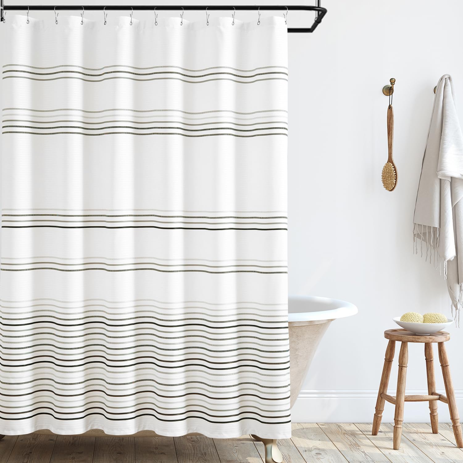 jinchan Black and White Shower Curtain for Bathroom Modern Farmhouse Striped Waterproof Fabric Shower Curtain Set with 12 Hooks Machine Washable 70x72 Inches