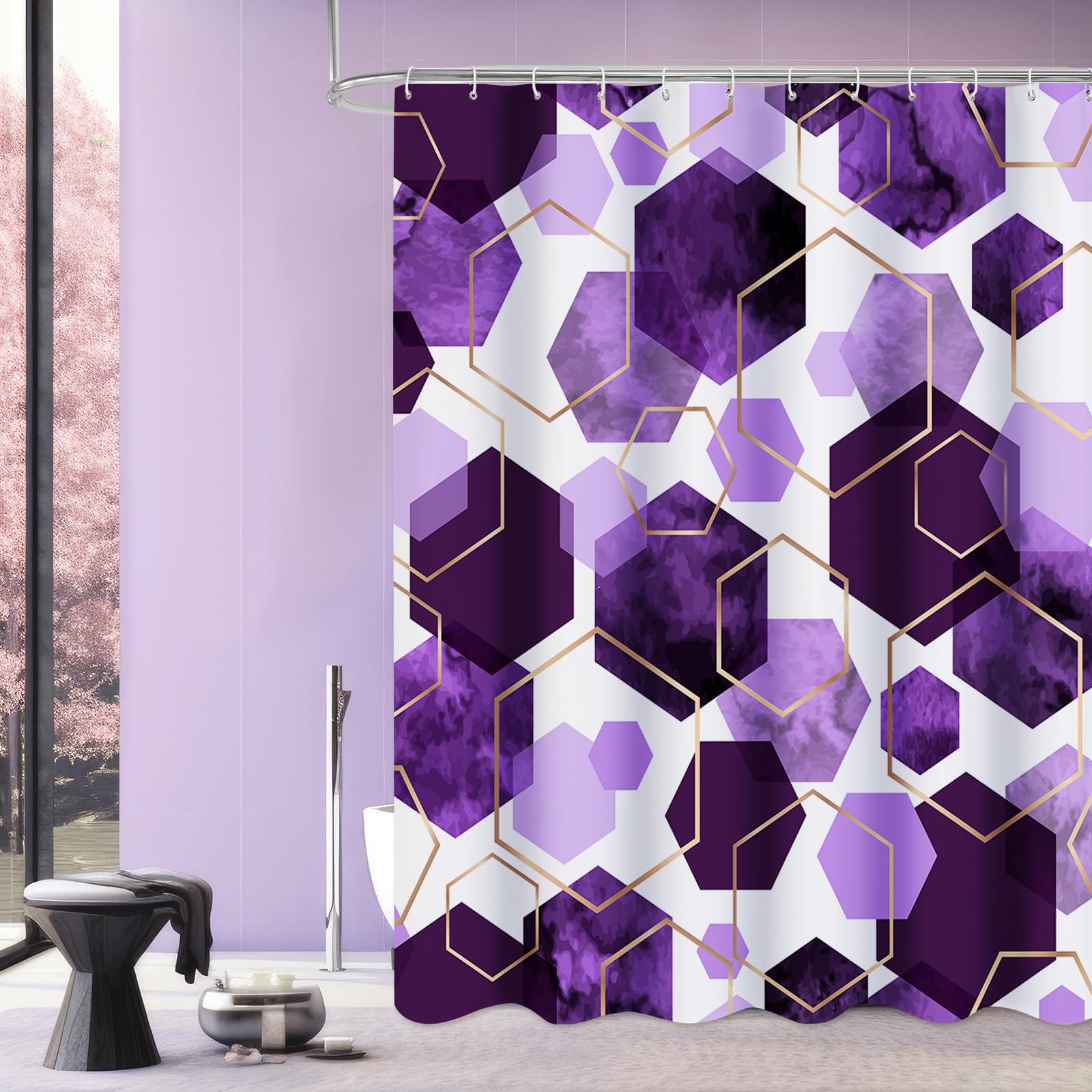 Litabel Blue Shower Curtain Set, Modern Geometric Art Decor Waterproof Bath Curtain, Abstract Fabric Shower Curtain for Bathroom, 72x72 Inch