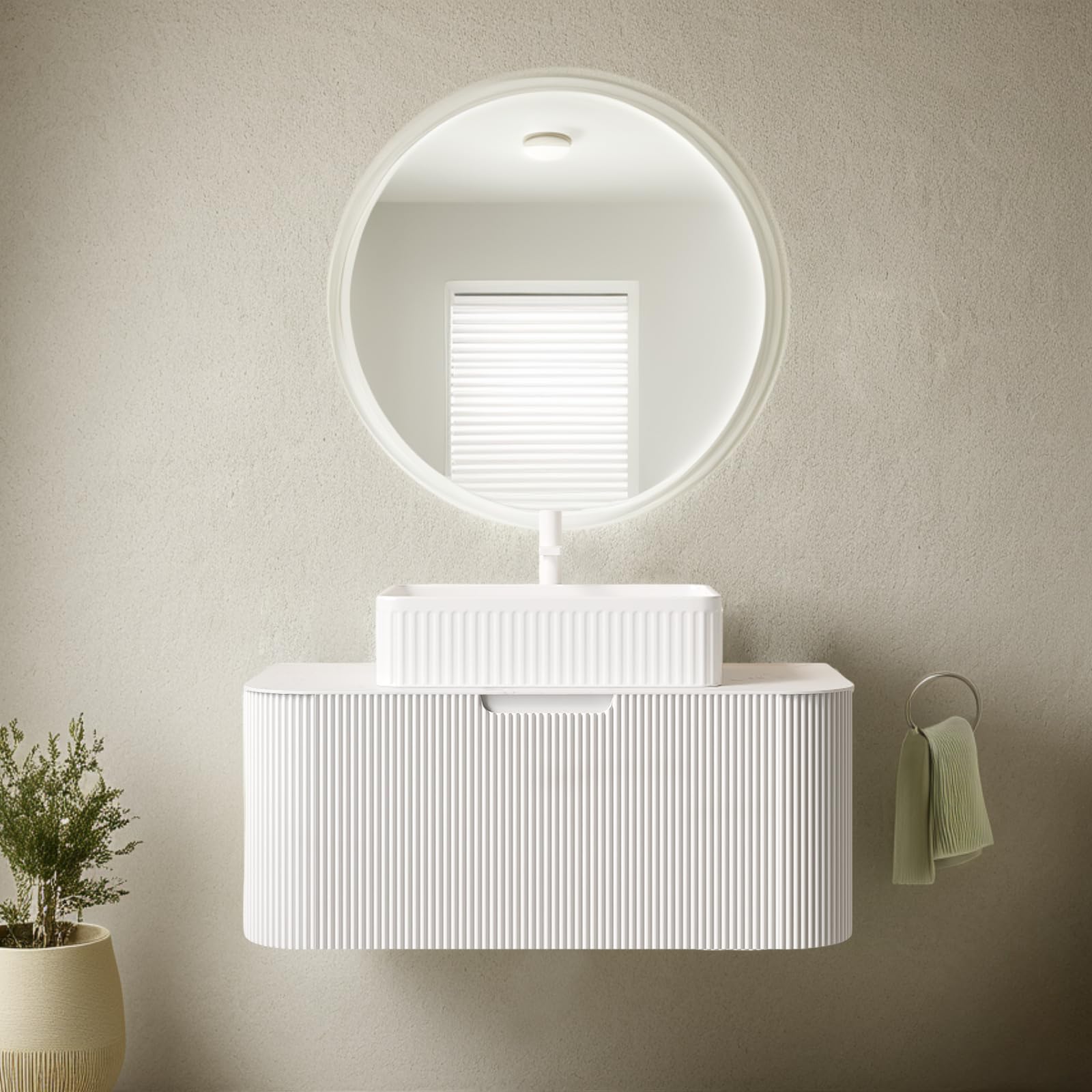 24-Inch Modern Bathroom Vanity with Sink, Floating Cabinet with Ultra-Thin Ceramic Basin and Marble Top, Extra Large Storage Drawer, Soft-Close Design, Nature Wood