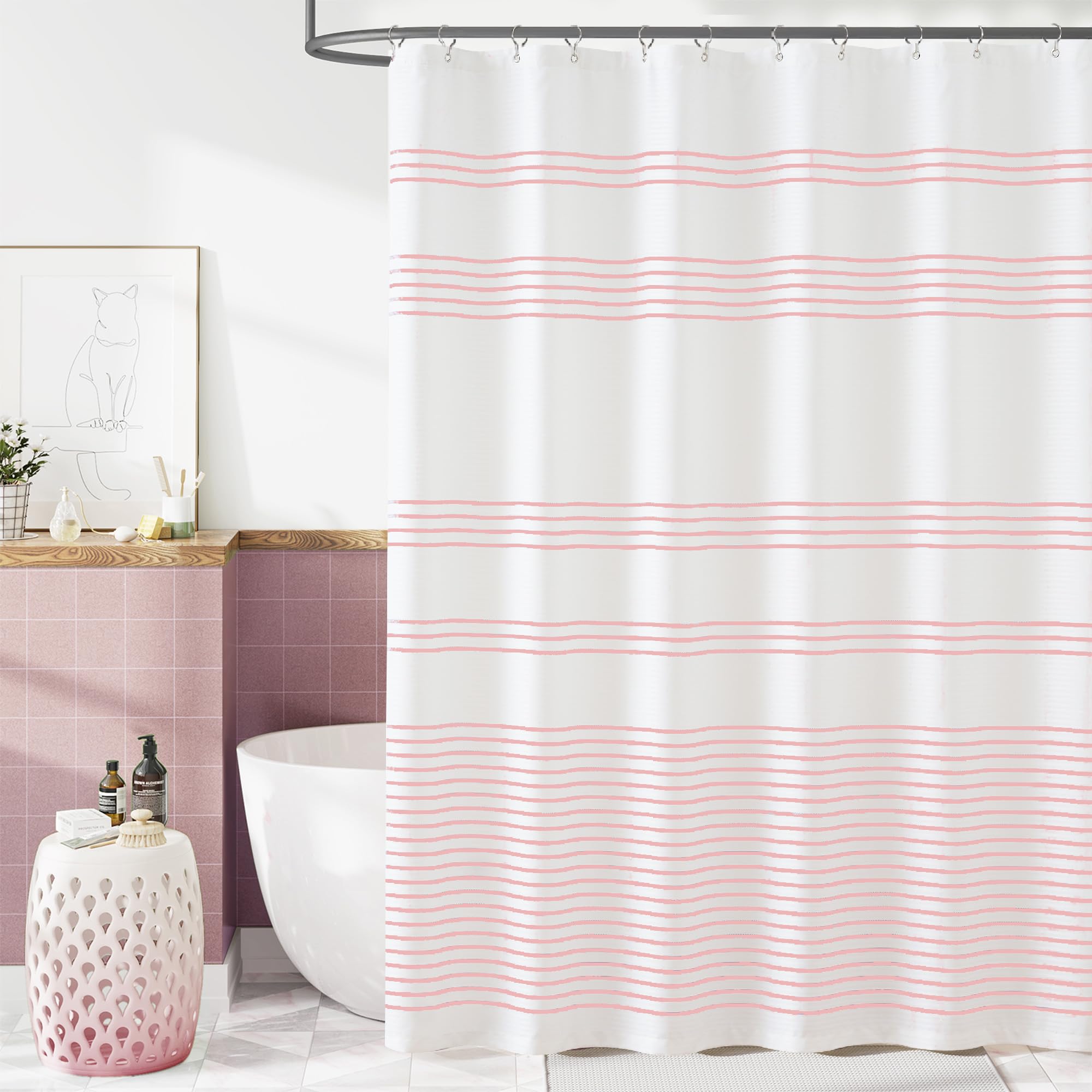 jinchan Black and White Shower Curtain for Bathroom Modern Farmhouse Striped Waterproof Fabric Shower Curtain Set with 12 Hooks Machine Washable 70x72 Inches