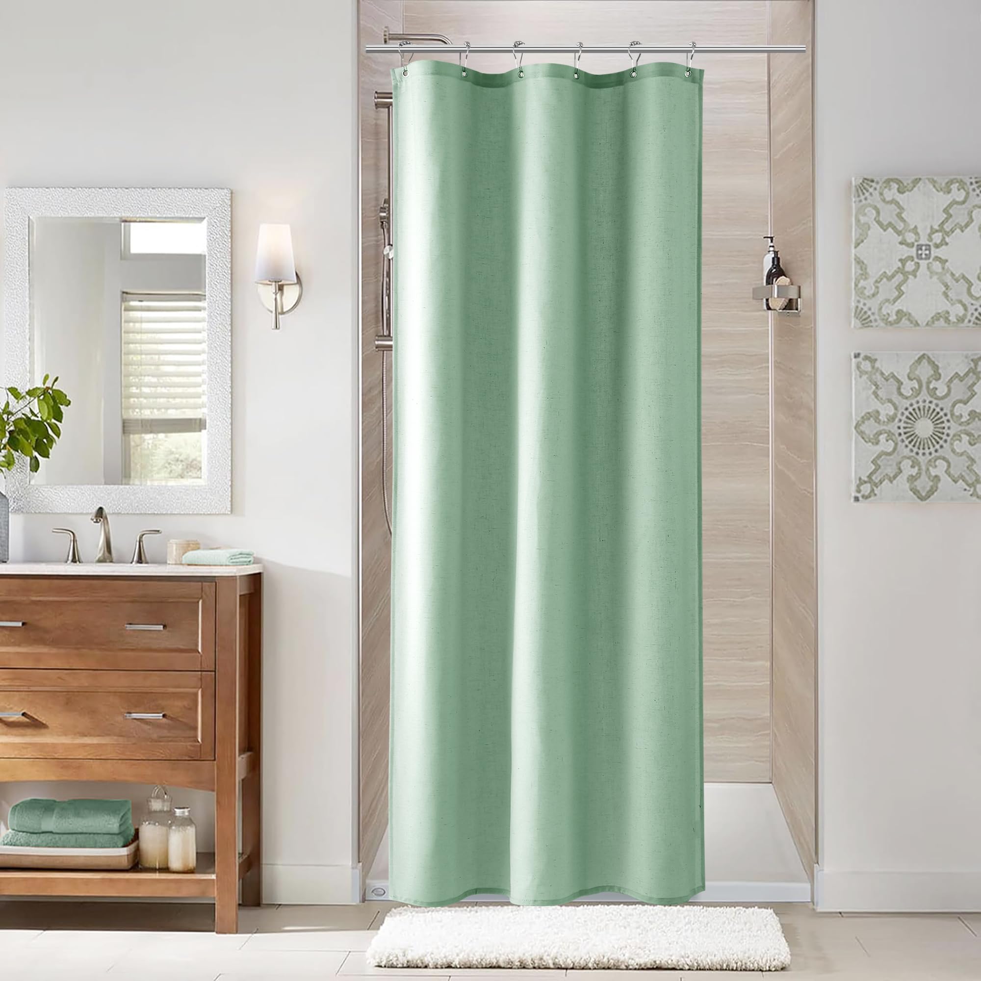 Naturoom Natural Linen Shower Curtain, Country Boho Farmhouse Bath Decor Beige Shower Curtains for Bathroom Neutral Cloth Weighted Textured Fabric Bath Curtain Liner with Hooks, Cream, 72 Inch