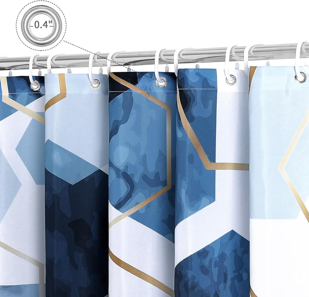 Litabel Blue Shower Curtain Set, Modern Geometric Art Decor Waterproof Bath Curtain, Abstract Fabric Shower Curtain for Bathroom, 72x72 Inch