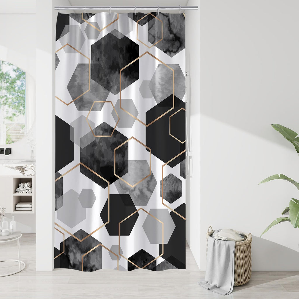 Litabel Blue Shower Curtain Set, Modern Geometric Art Decor Waterproof Bath Curtain, Abstract Fabric Shower Curtain for Bathroom, 72x72 Inch